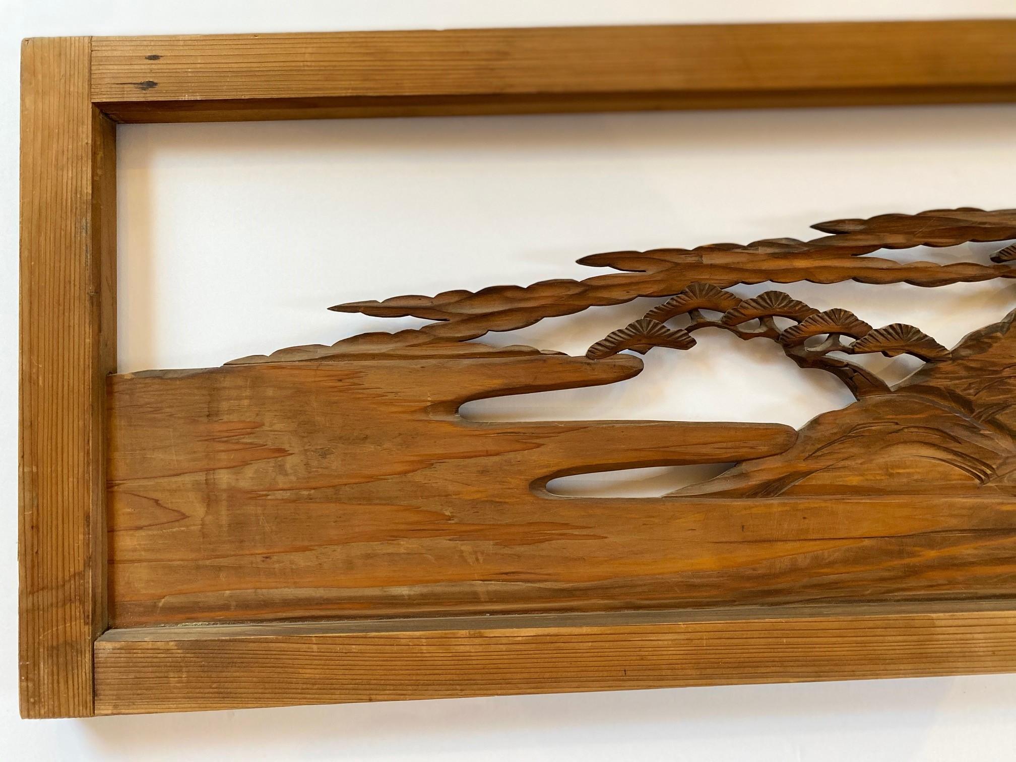 Antike doppelseitige japanische Ranma-Transom-Paneele – ein Paar (Holz) im Angebot