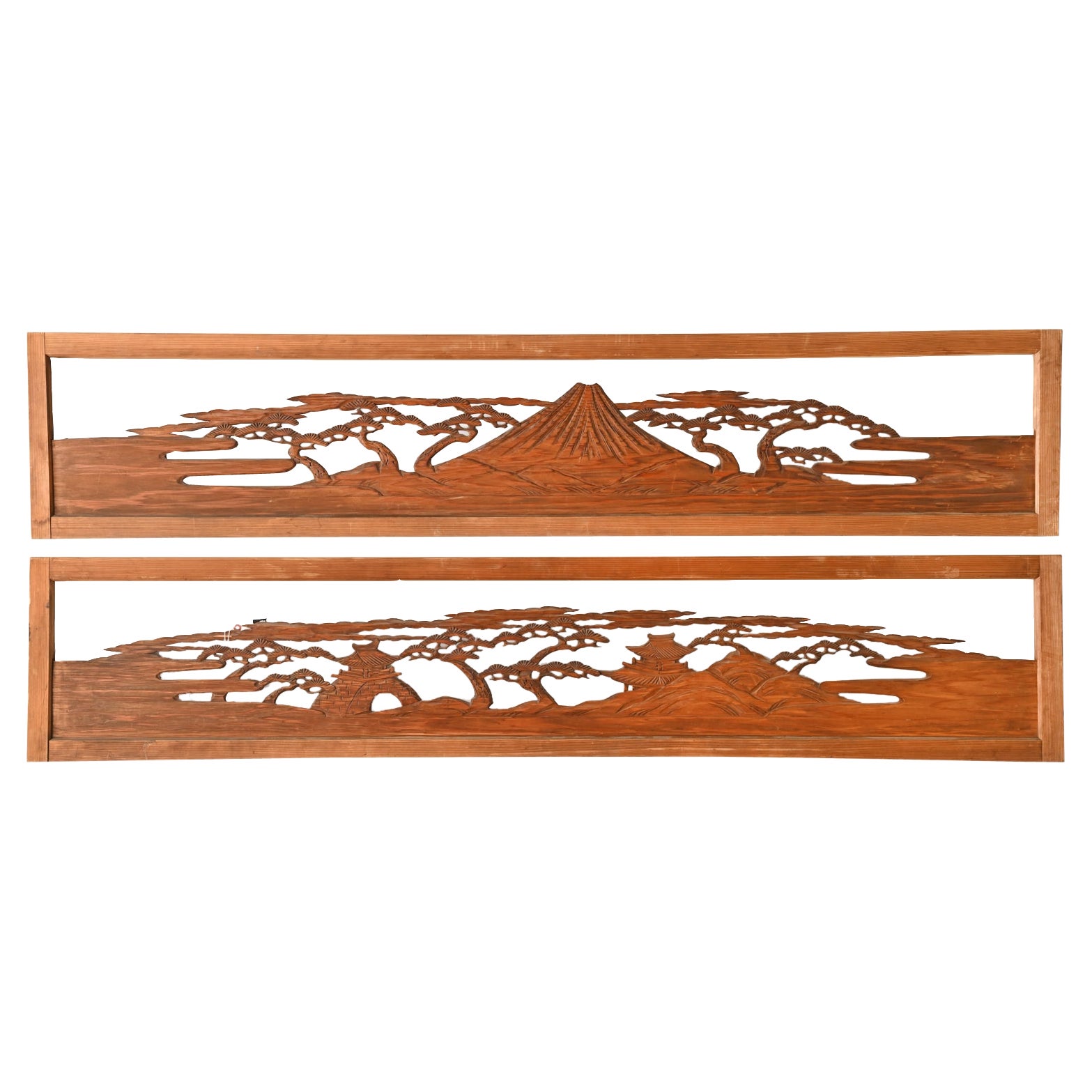 Antique Double Sided Japanese Ranma Transom Panels - a Pair