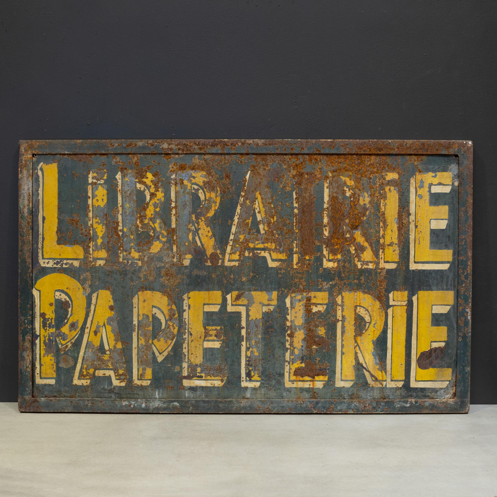 Industrial Antique Double Sided Metal French Librairie Papeterie Sign c.1930