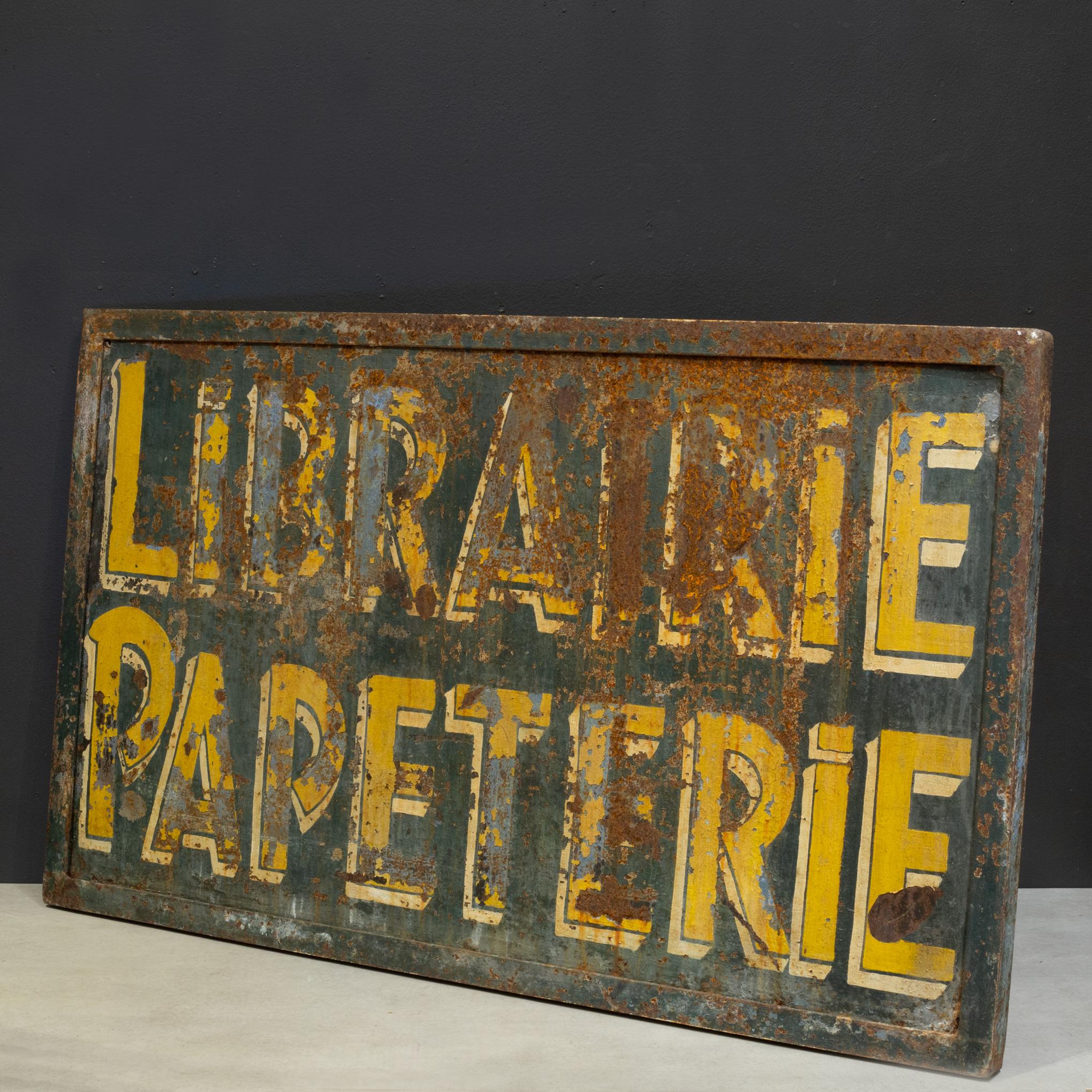 Antique Double Sided Metal French Librairie Papeterie Sign c.1930 In Good Condition In San Francisco, CA