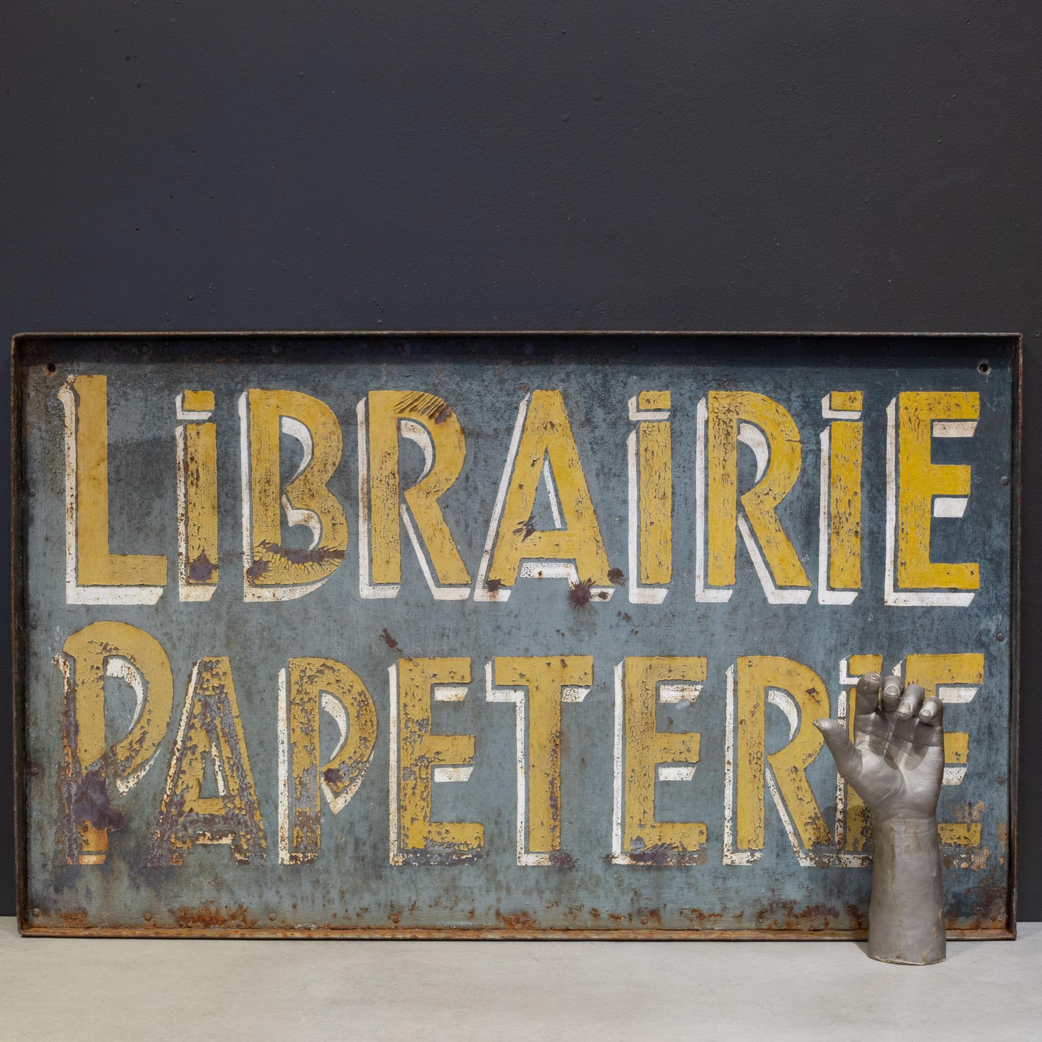 20th Century Antique Double Sided Metal French Librairie Papeterie Sign c.1930