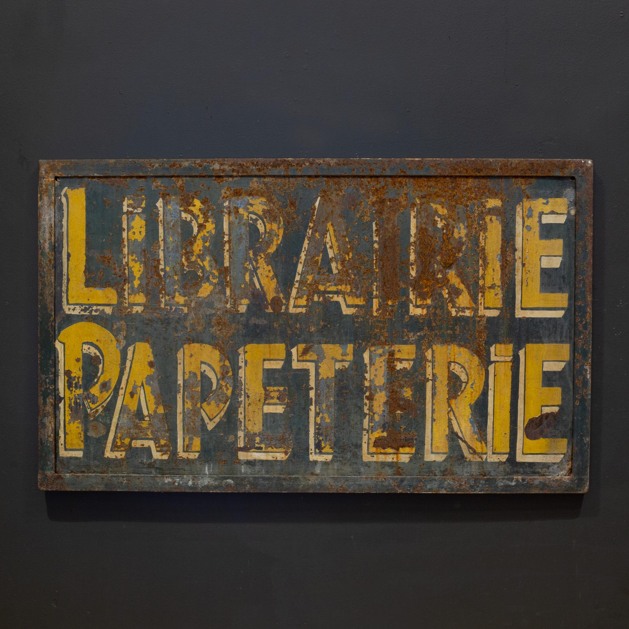 Antique Double Sided Metal French Librairie Papeterie Sign c.1930 1