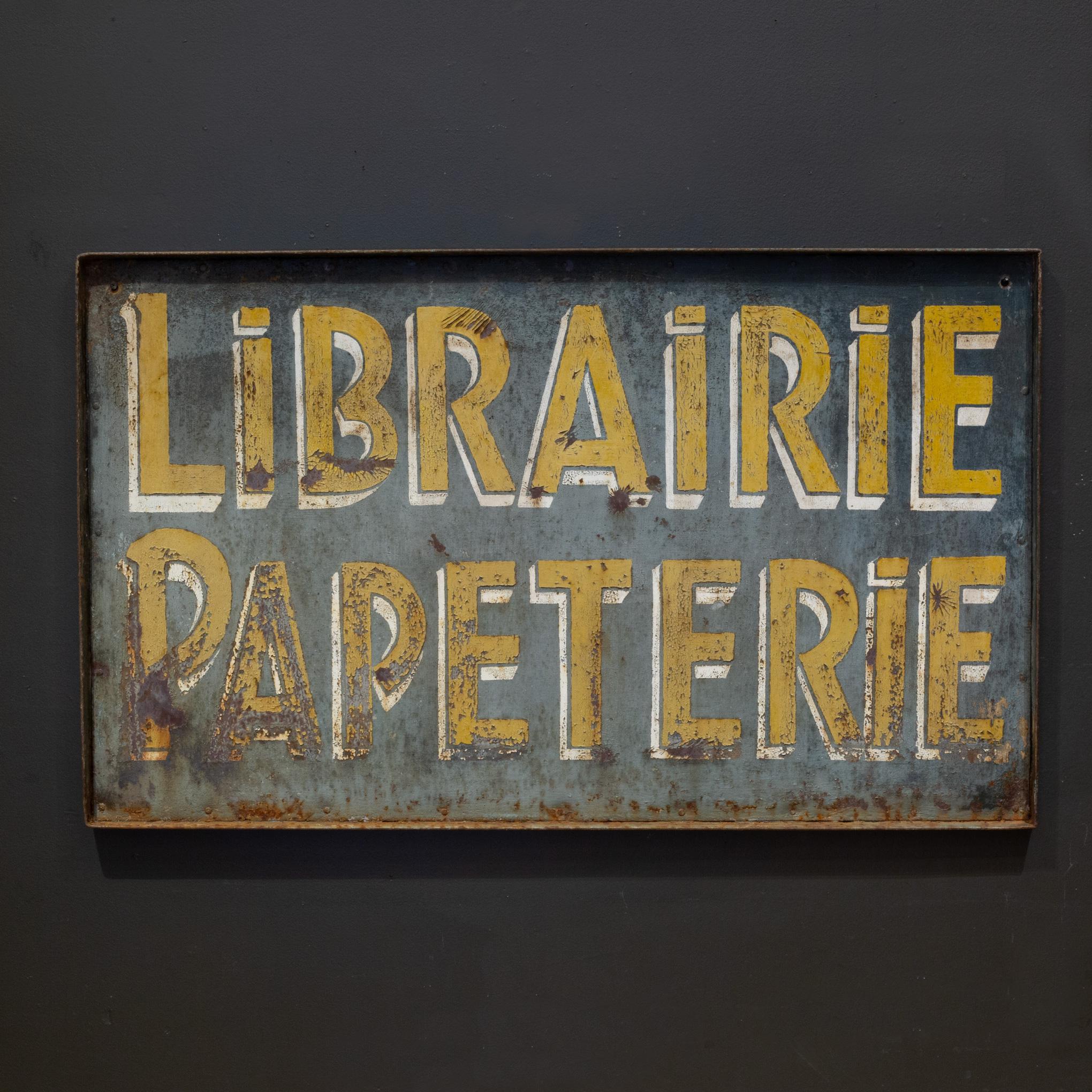 Antique Double Sided Metal French Librairie Papeterie Sign c.1930 2