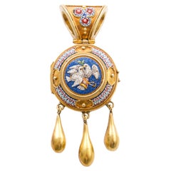 Antico ciondolo a medaglione d'oro a due facce in micromosaico, officina vaticana 1880