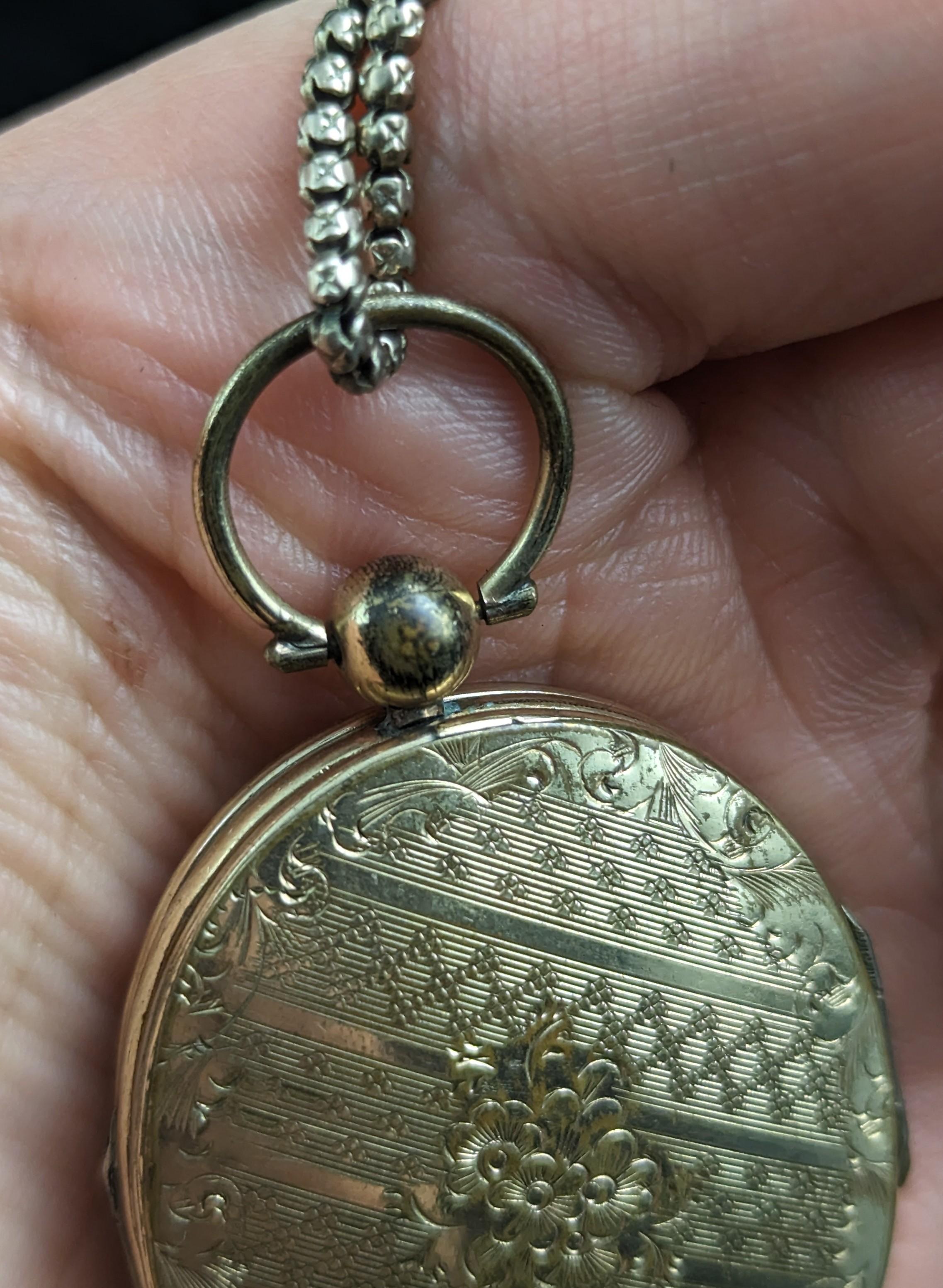 Antique Double sided mourning locket and chain necklace, Victorian 7
