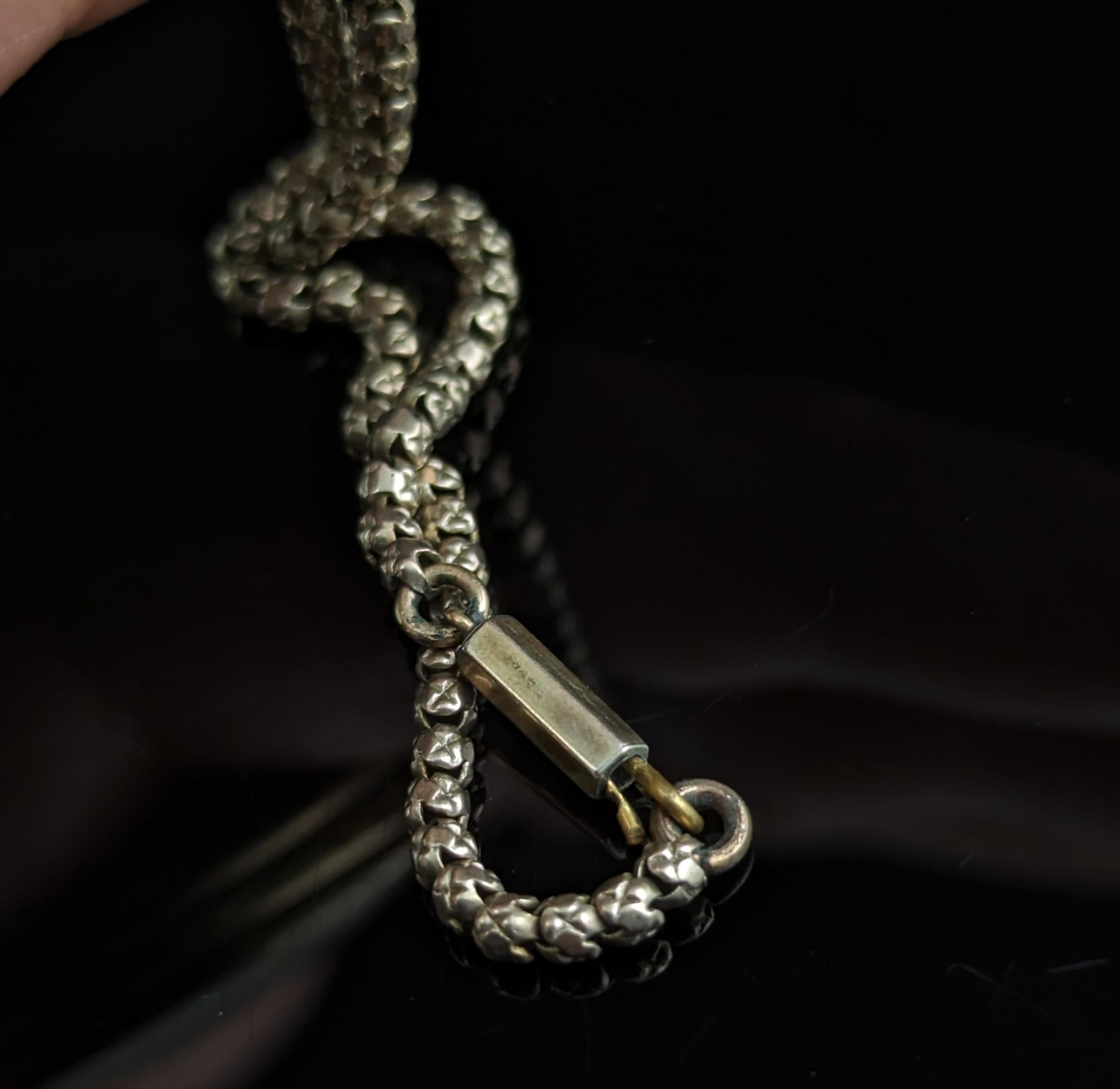 Antique Double sided mourning locket and chain necklace, Victorian 9