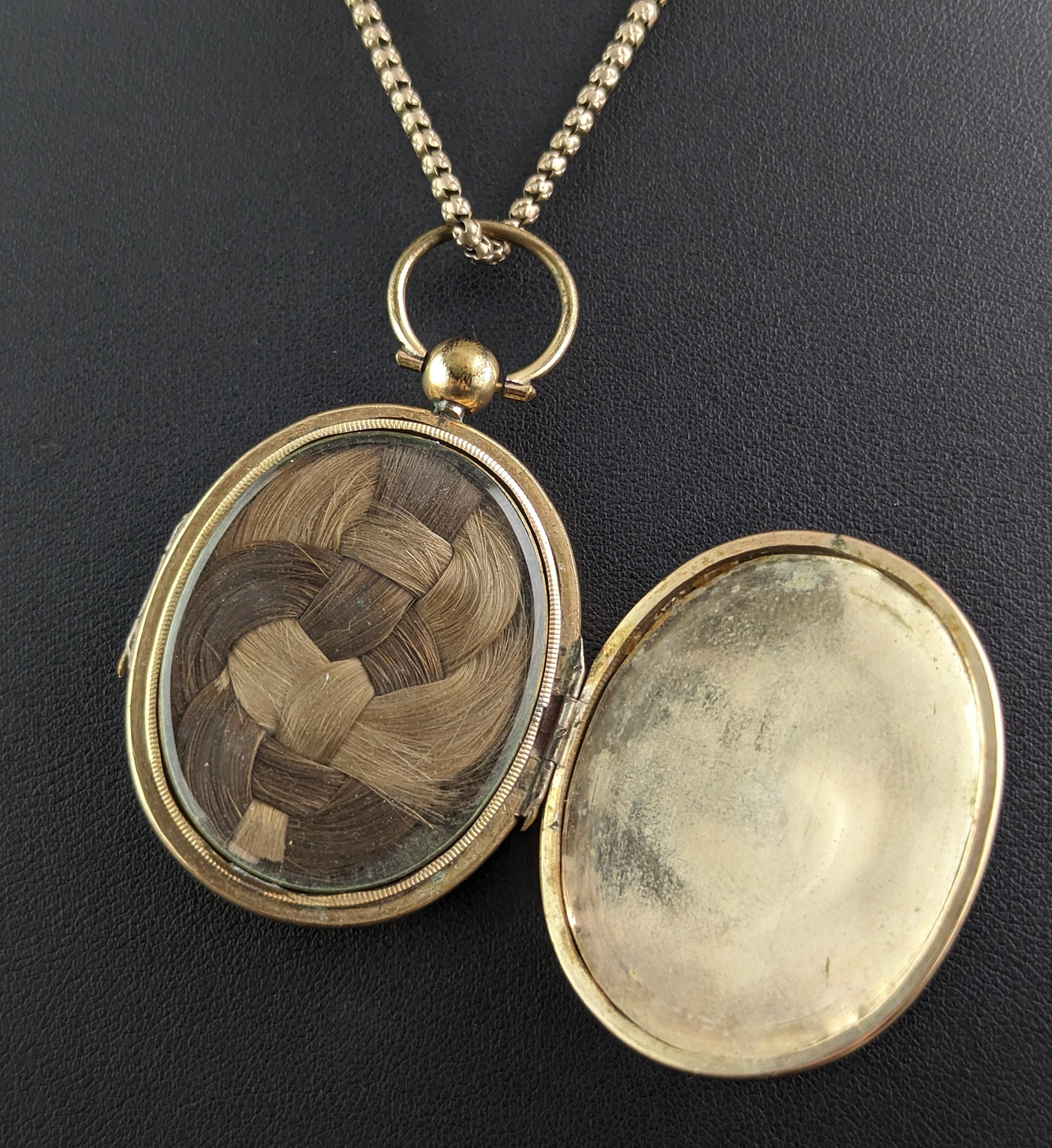 Antique Double sided mourning locket and chain necklace, Victorian  2