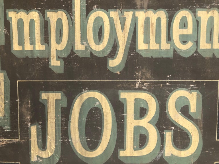 Antique Double Sided Painted Wooden Employment Jobs Sign, Folk Art