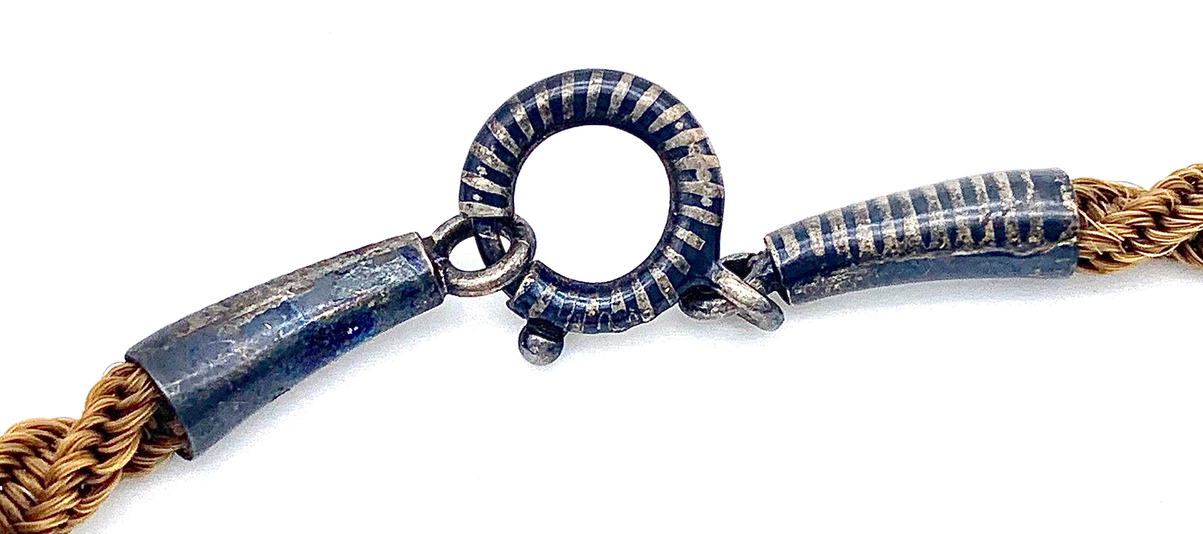 Victorian Antique Double Snake Bracelet Silver Niello Silver Gilt Hair Eternal Friendship For Sale