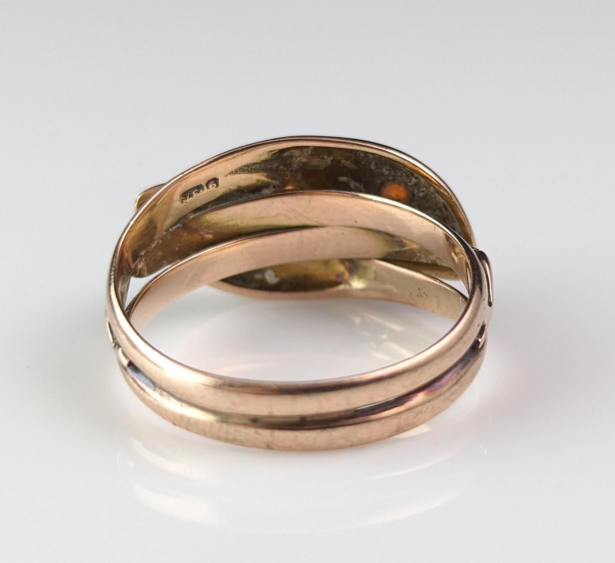 Antique Double snake ring, 9k gold and Garnet, Edwardian 9