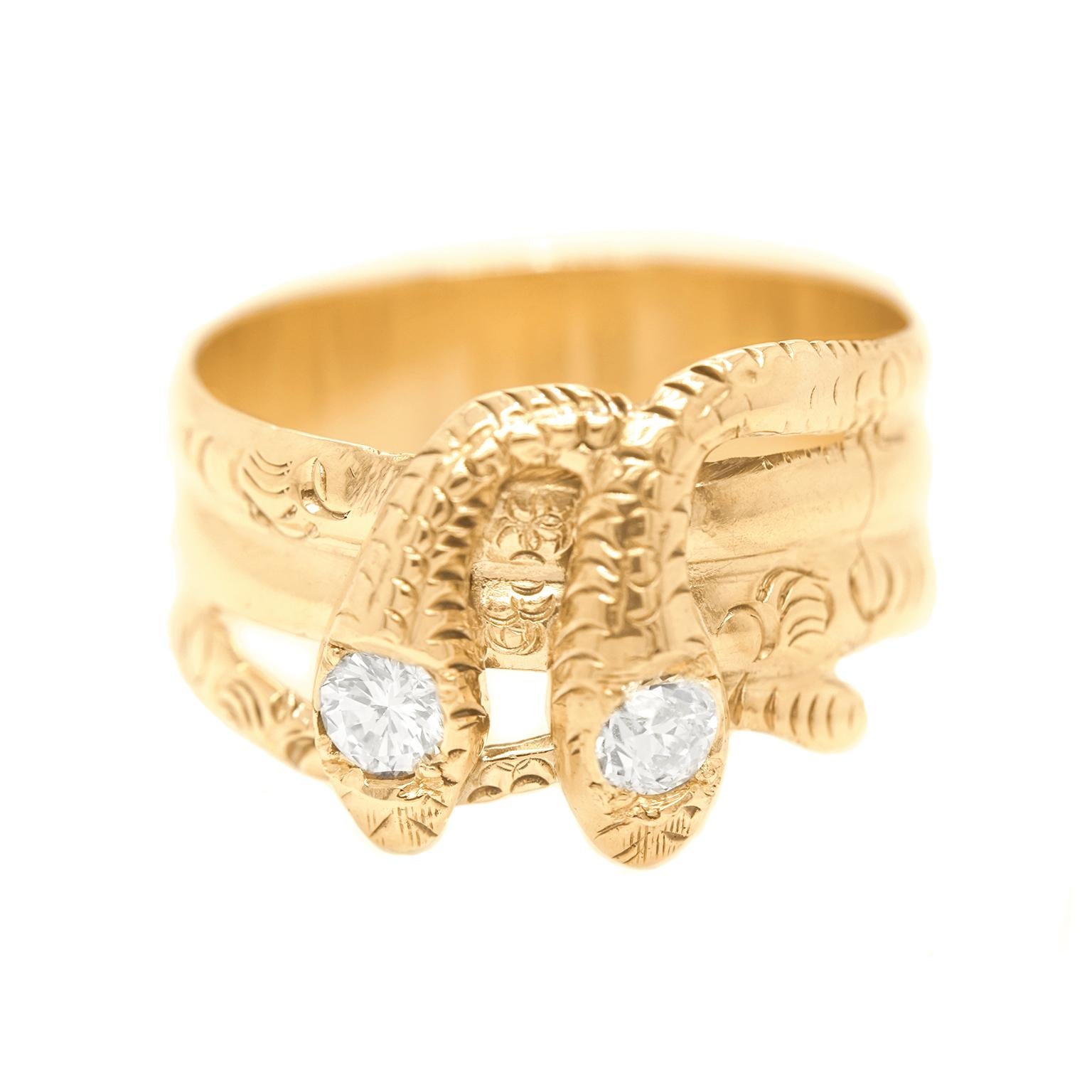 Rose Cut Antique Double Snake Ring Set with Diamonds For Sale