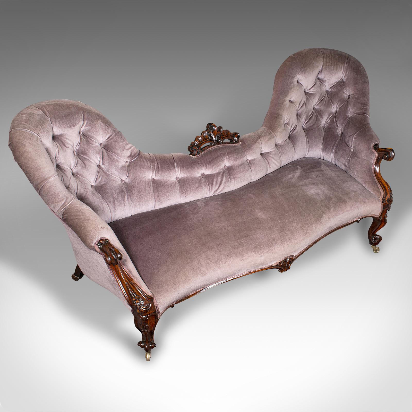 Upholstery Antique Double Spoon Back Settee, English, 3 Seat, Sofa, Early Victorian, C.1840 For Sale