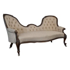 Antique Double Spoonback Sofa, English, Walnut, Camel Back, Victorian, 1850