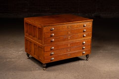 Antique Double-Stack Oak Flat File Cabinet