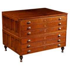 Antique Double-Stack Oak Flat File Cabinet
