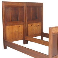 Antique Double Twin Bed, Art Nouveau, in Hand Carved Cherry Wood, Wax Polished