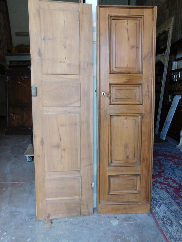 Hand-Carved Antique Double Walnut Doors with Panels Carved, 1 Pairs, 18th Century Italy For Sale
