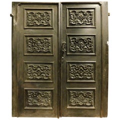 Antique Double Wing Main Entrance Door in Walnut Sculpted Masks, '1500 Italy