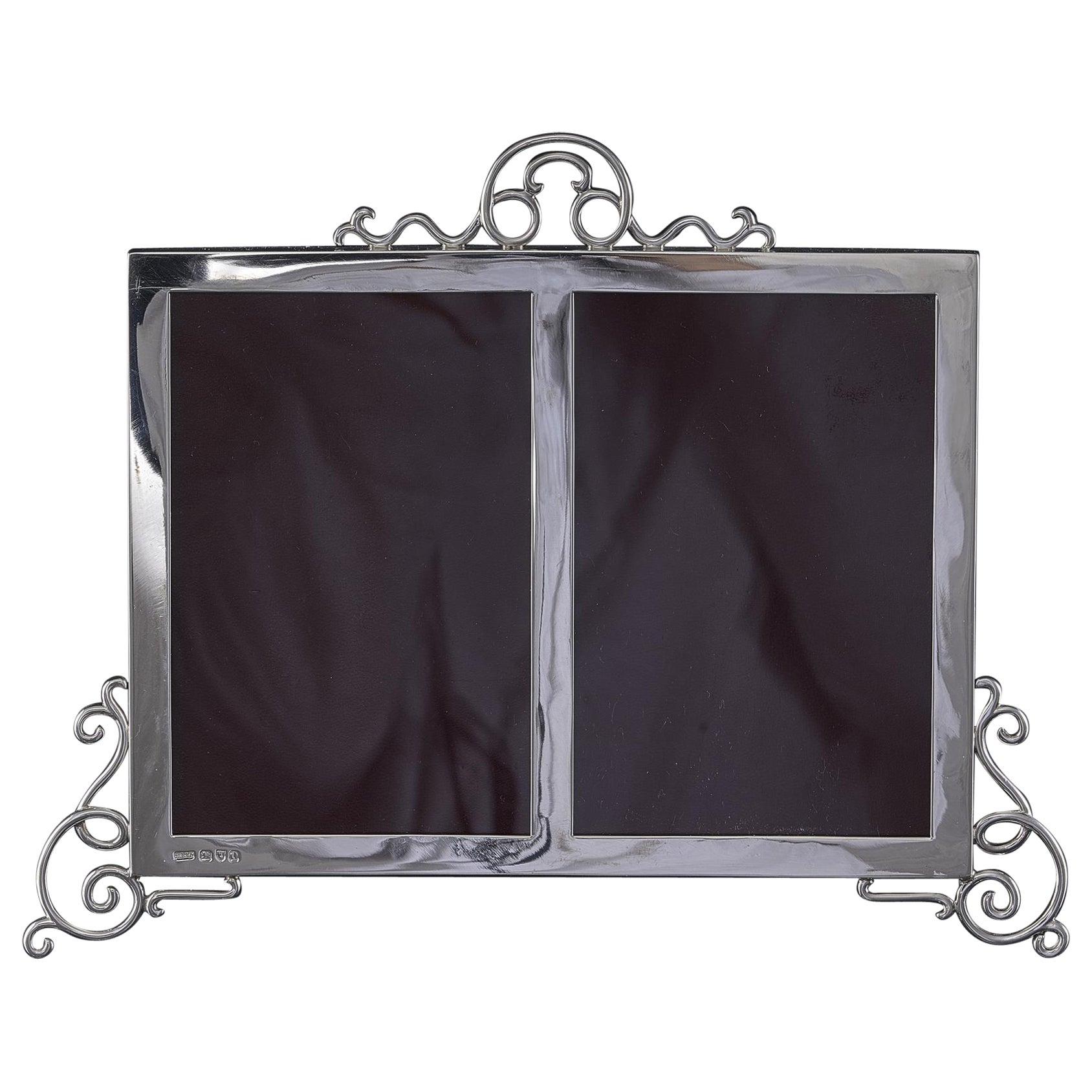 Cadre photo antique en argent à double fil métallique en vente