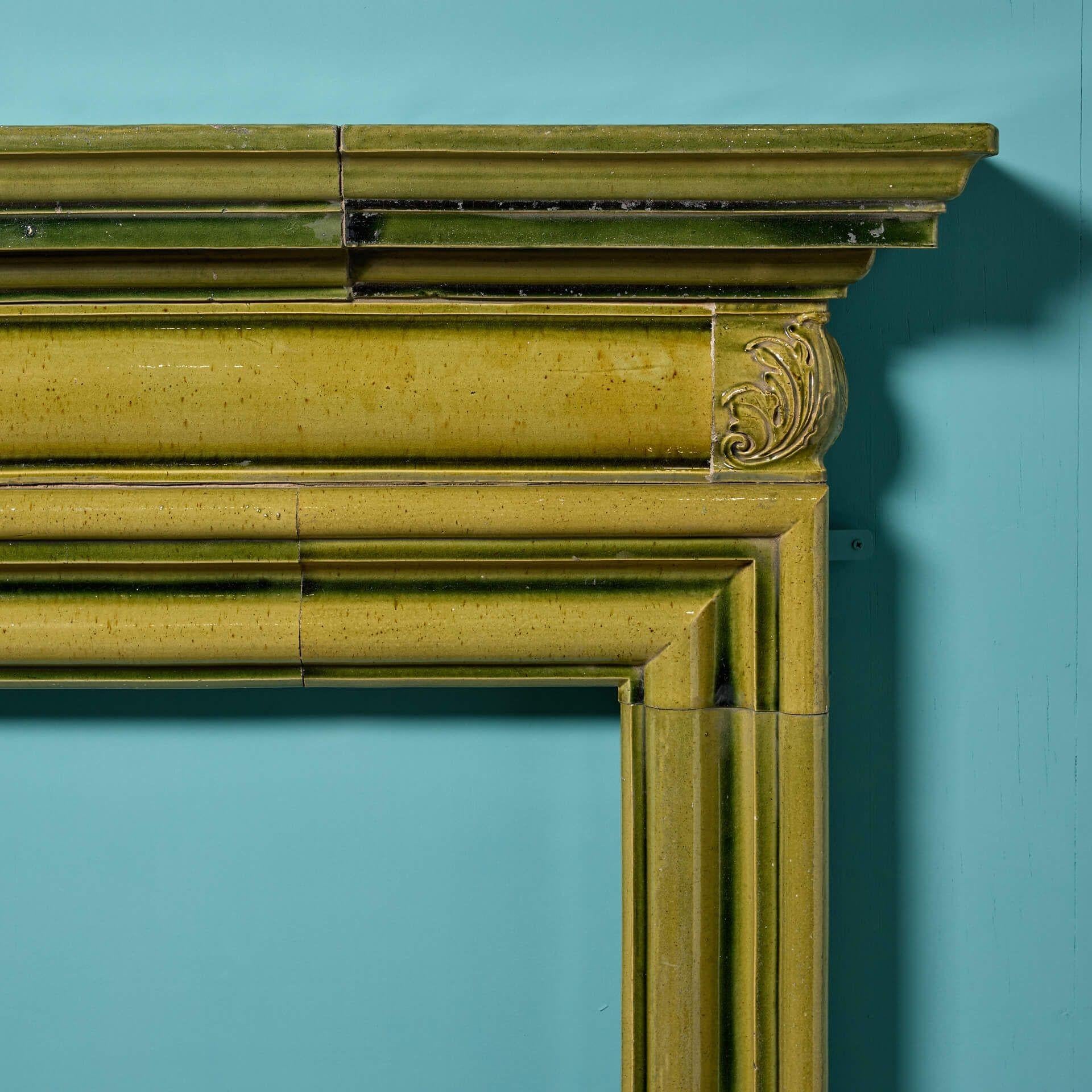 English Antique Doulton & Co Glazed Green Fire Surround For Sale