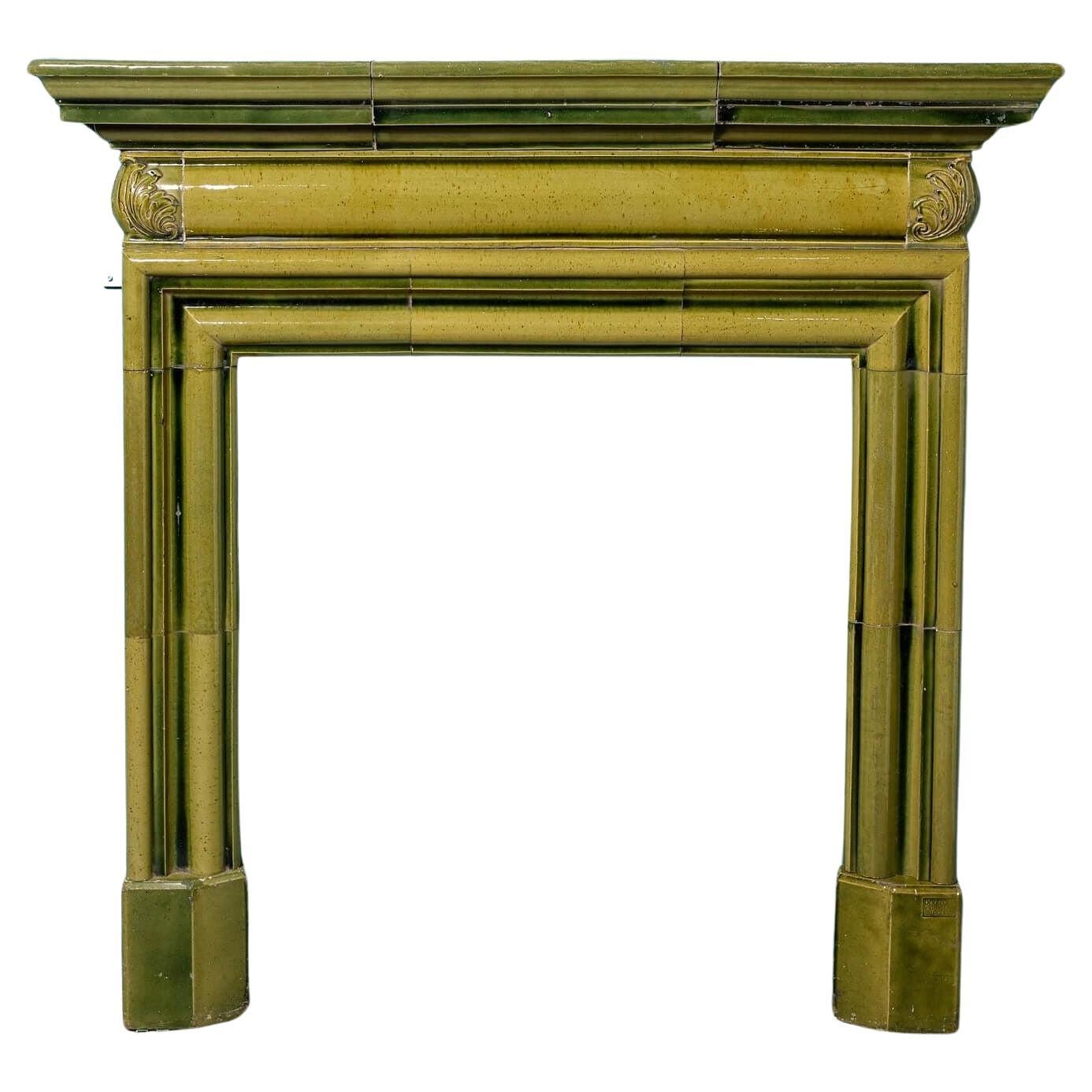 Antique Doulton & Co Glazed Green Fire Surround For Sale