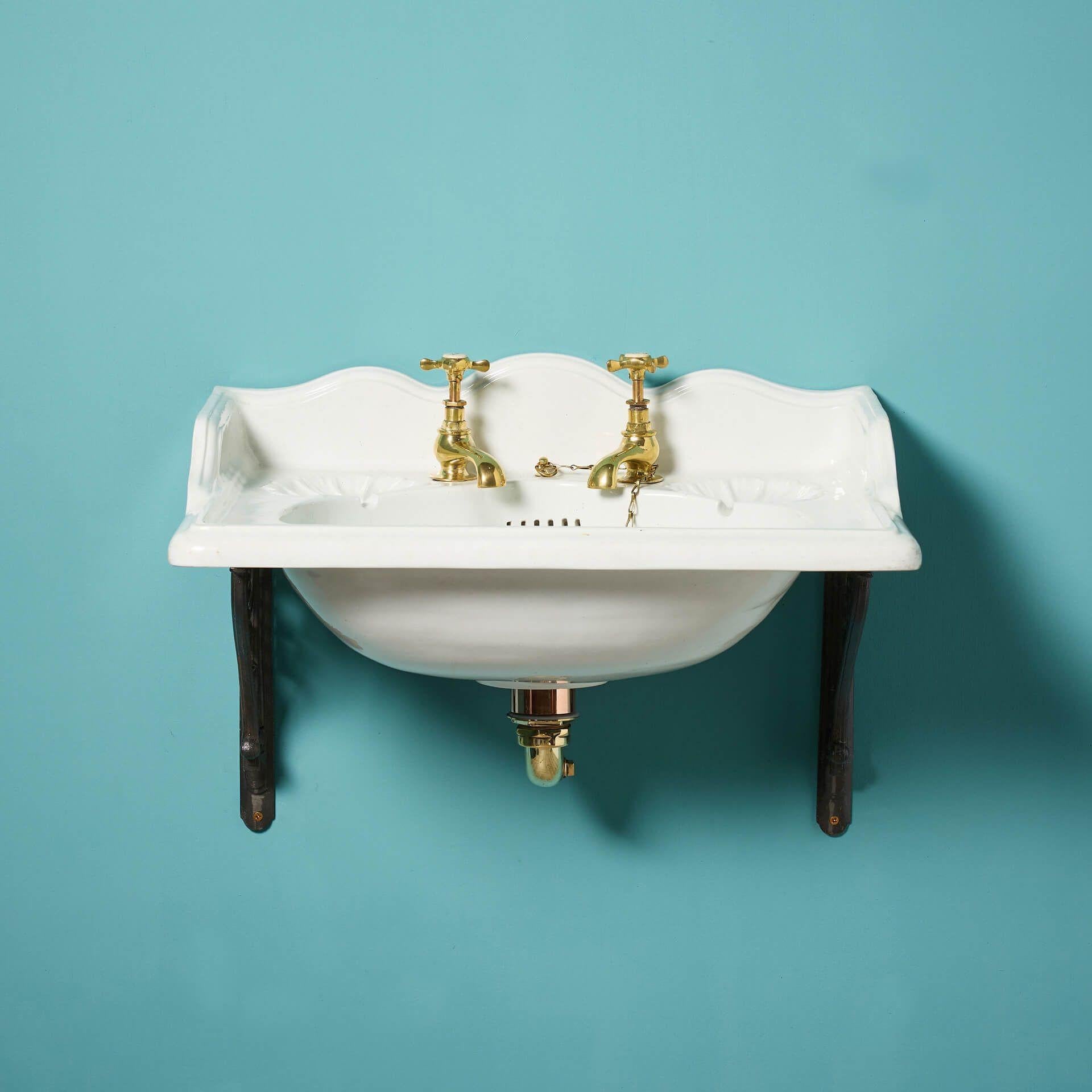 Victorian Antique Doulton & Co. Sink with Cast Iron Wall Brackets For Sale