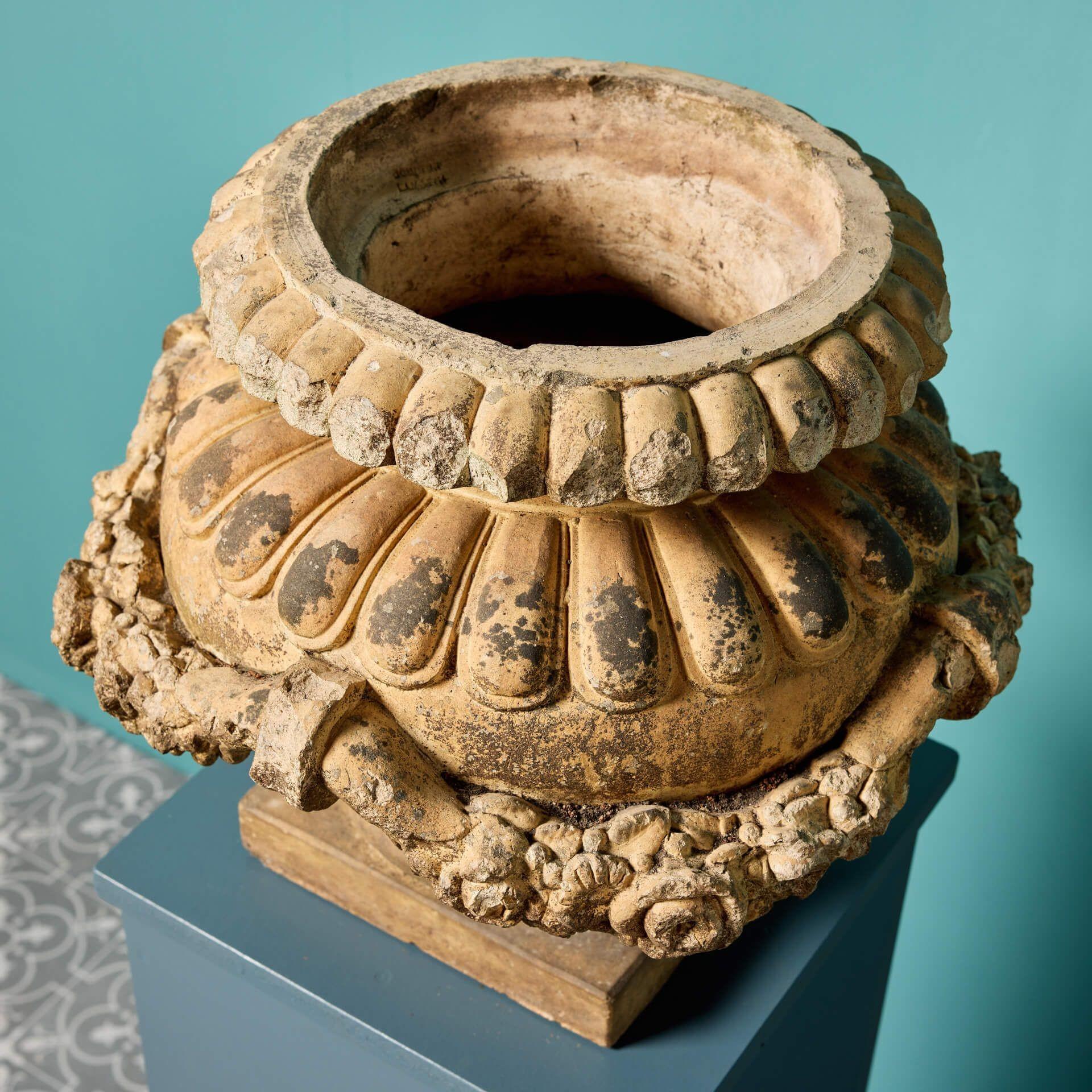 English Antique Doulton Lambeth Terracotta Garden Urn For Sale