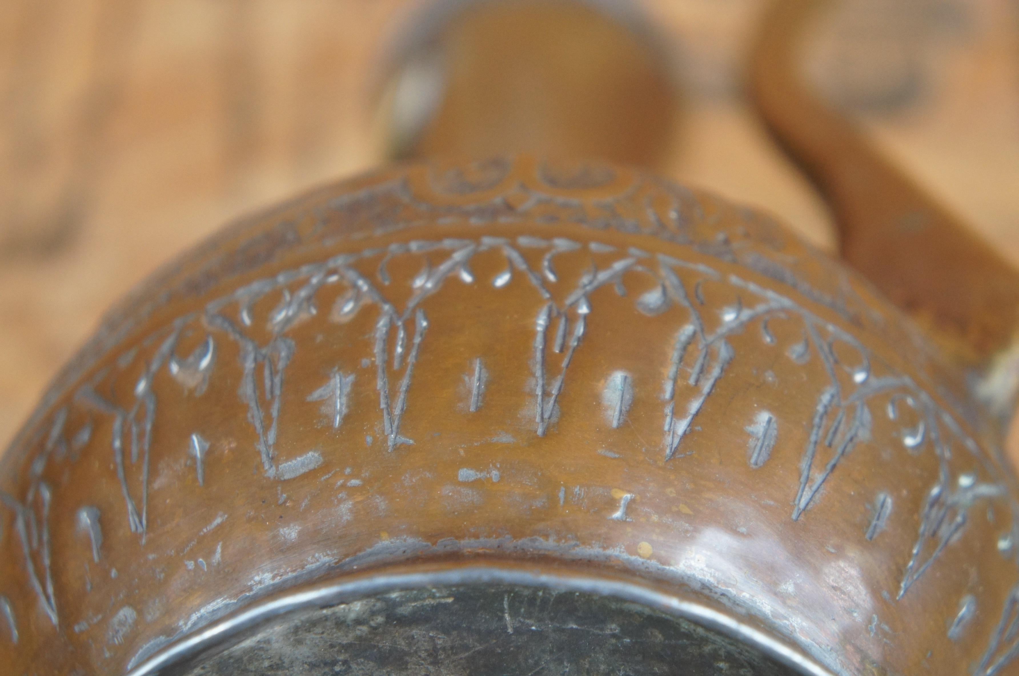 Antique Dovetail Copper Brass Engraved Tea Coffee Pot Kettle Bonsai Gooseneck 6
