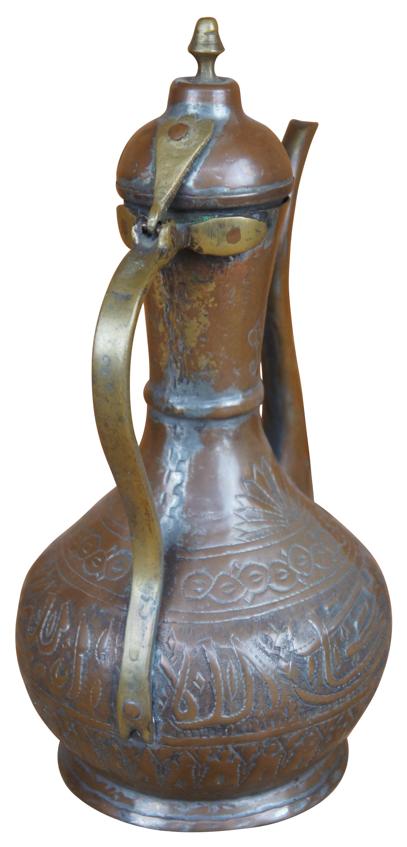 Islamic Antique Dovetail Copper Brass Engraved Tea Coffee Pot Kettle Bonsai Gooseneck