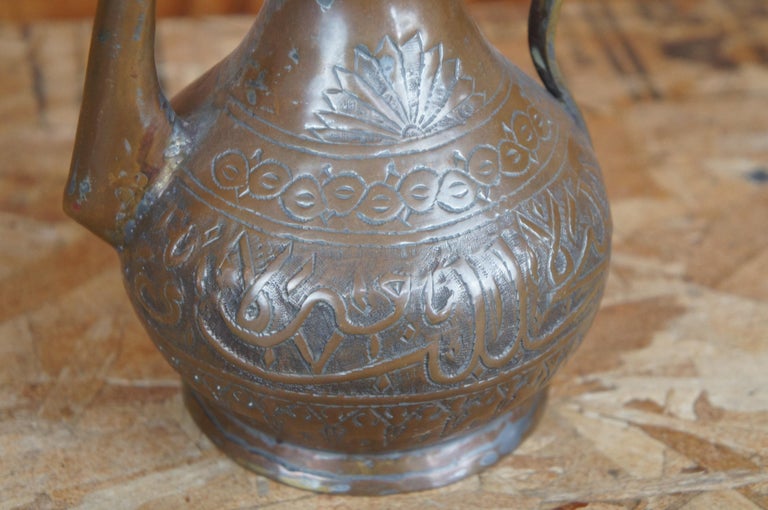 19th Century Antique Dovetail Copper Brass Engraved Tea Coffee Pot Kettle Bonsai Gooseneck For Sale
