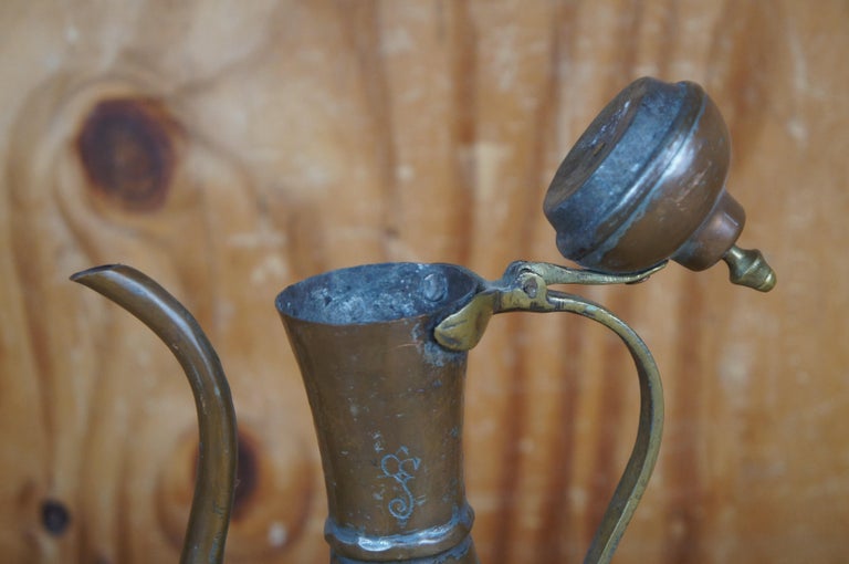Antique Dovetail Copper Brass Engraved Tea Coffee Pot Kettle Bonsai Gooseneck For Sale 1