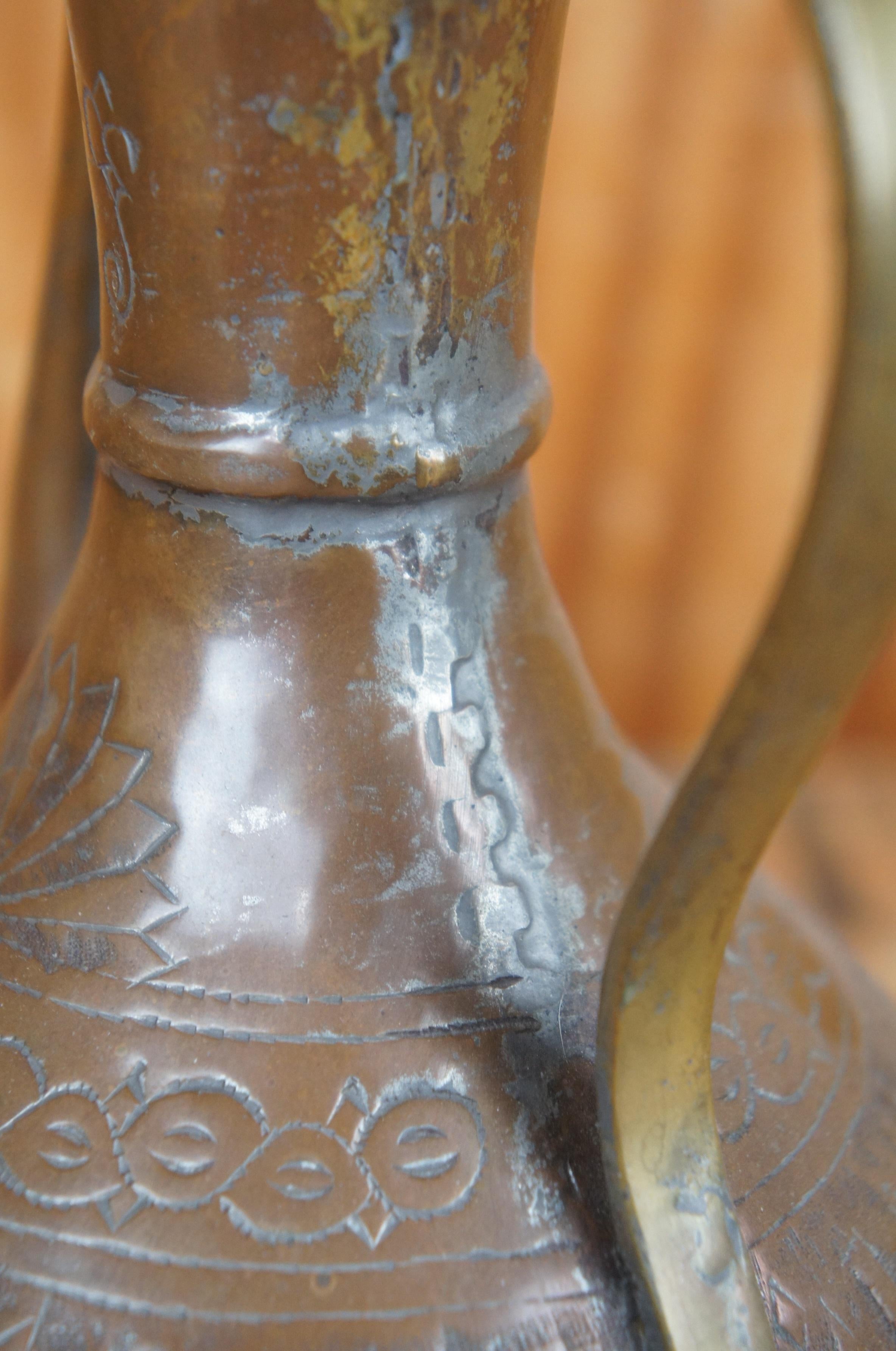 Antique Dovetail Copper Brass Engraved Tea Coffee Pot Kettle Bonsai Gooseneck 3