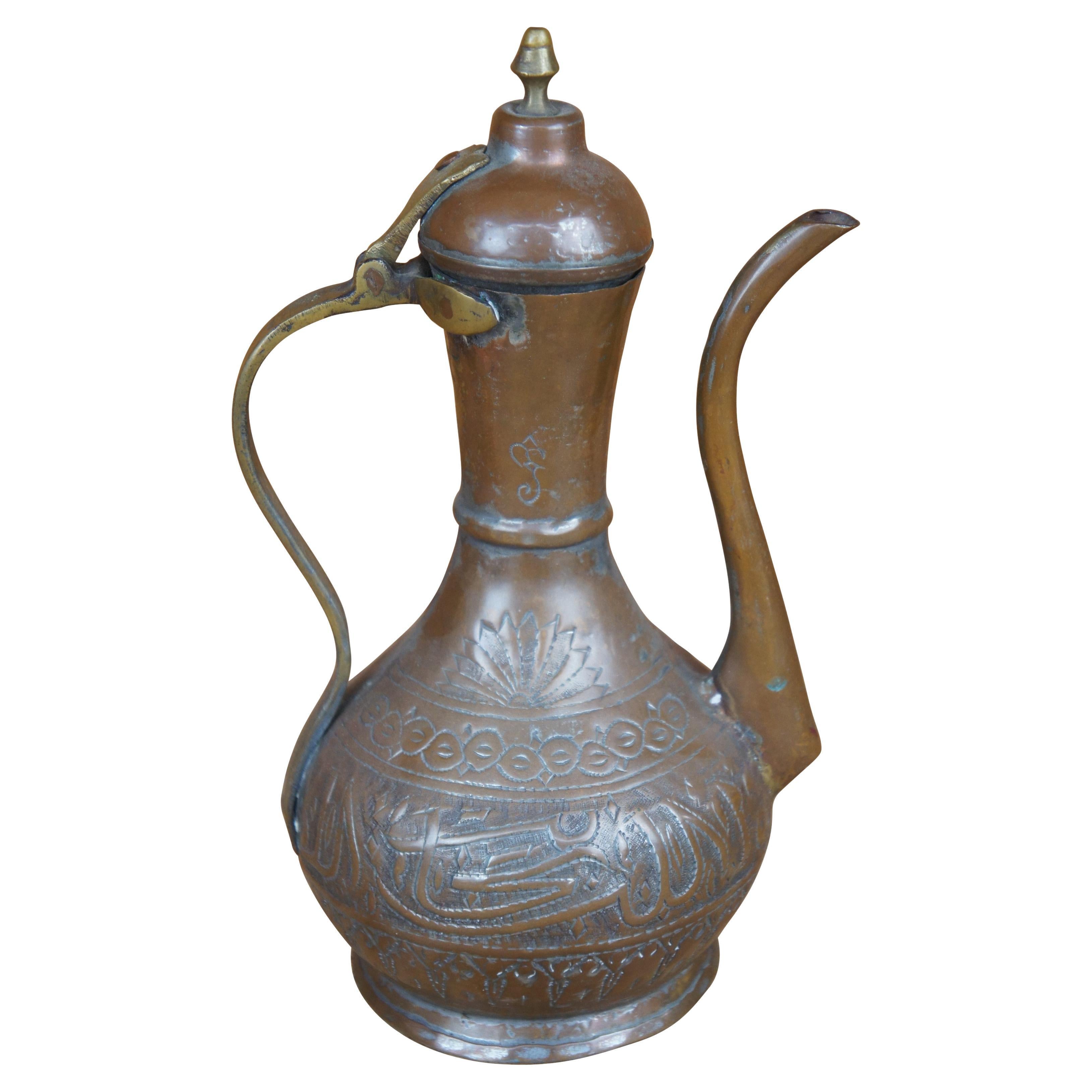 Antique Dovetail Copper Brass Engraved Tea Coffee Pot Kettle Bonsai Gooseneck