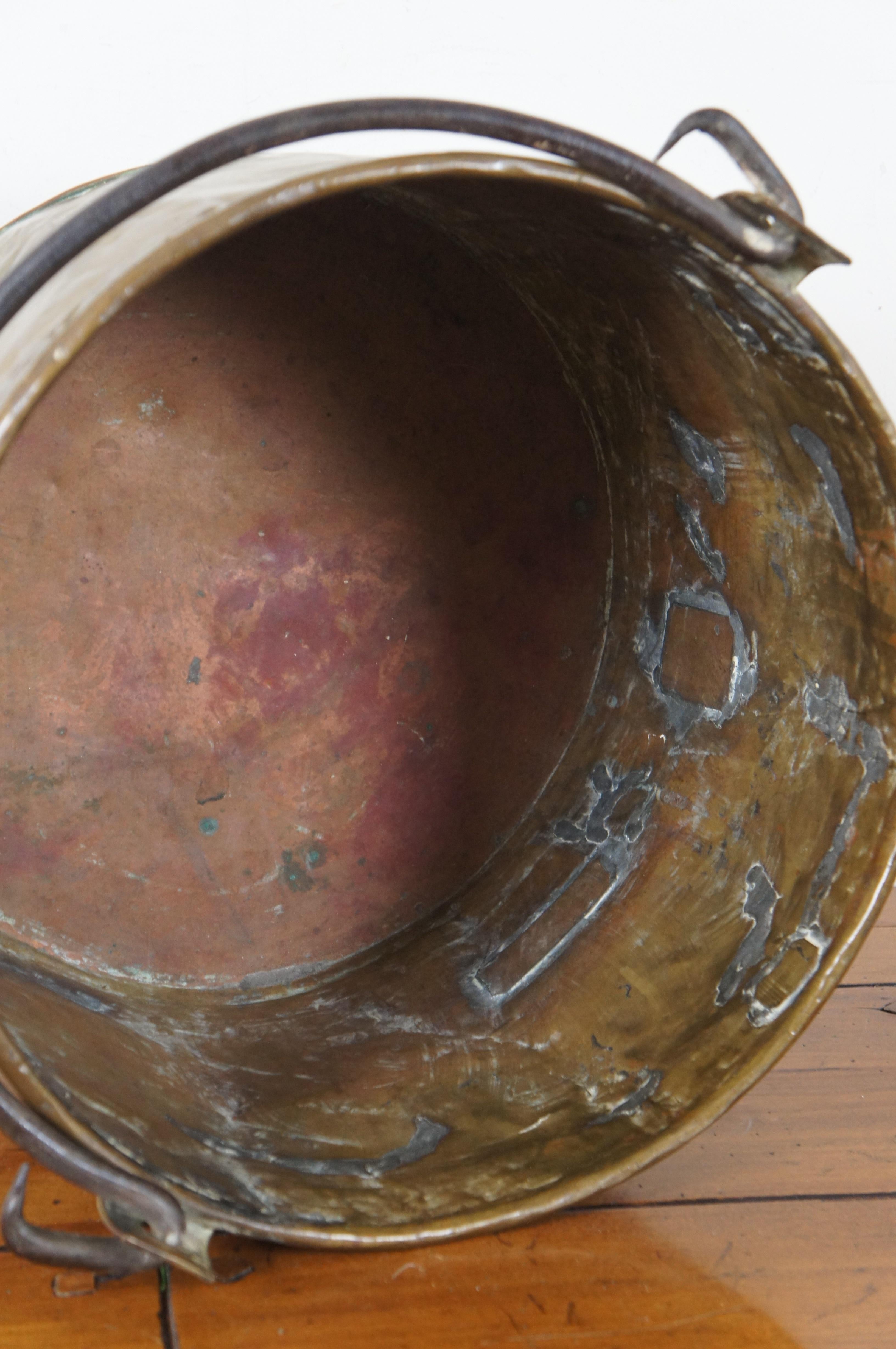 Antique Dovetailed Brass Copper Apple Butter Cauldron Kettle Boiler Pot For Sale 3