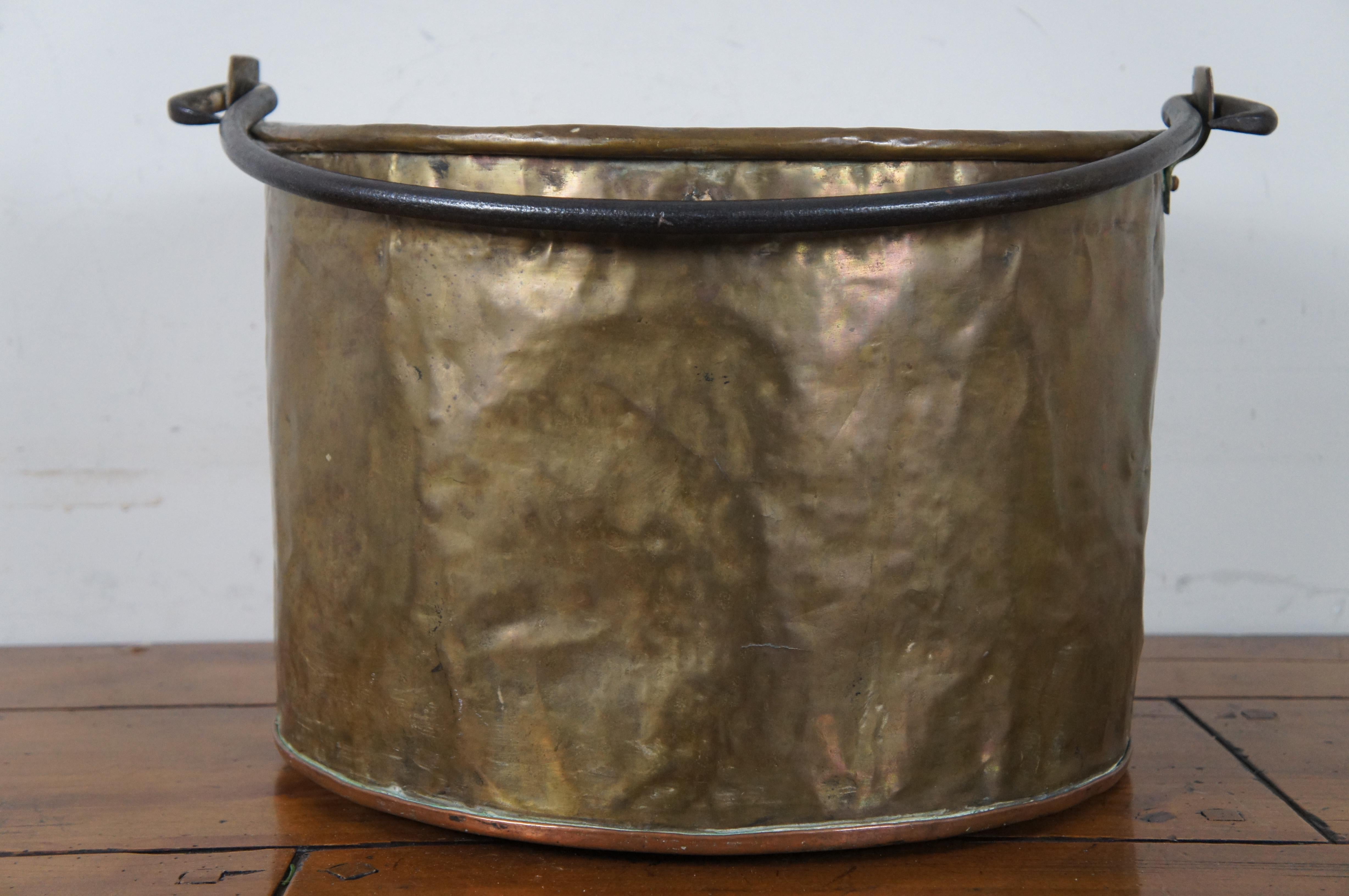 Rustic Antique Dovetailed Brass Copper Apple Butter Cauldron Kettle Boiler Pot For Sale