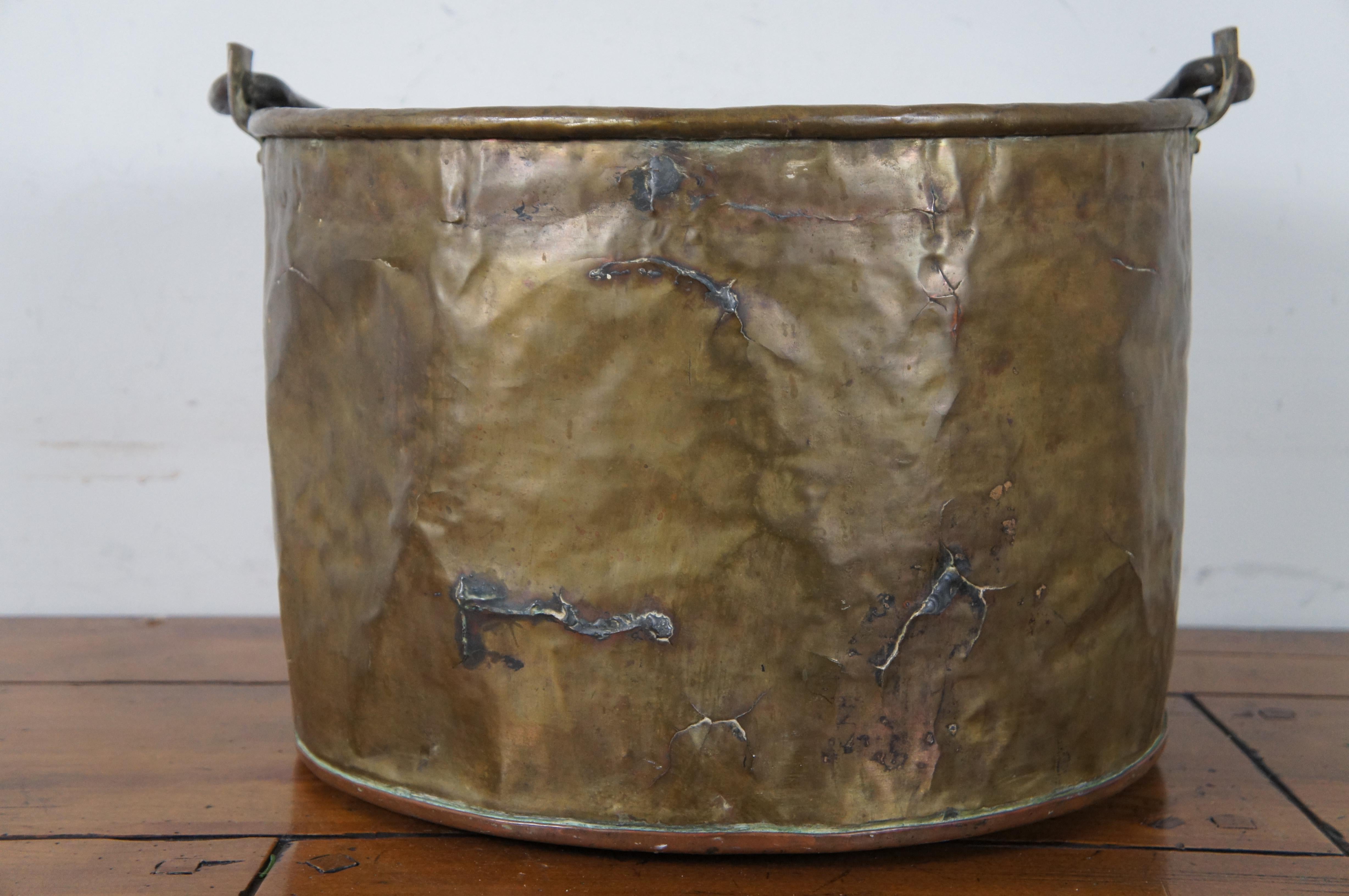 19th Century Antique Dovetailed Brass Copper Apple Butter Cauldron Kettle Boiler Pot For Sale