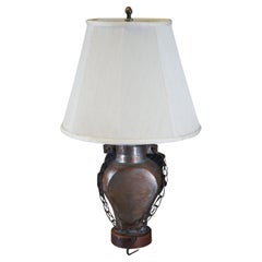 Antique Dovetailed Copper Canteen Water Oil Bottle Converted Table Lamp 24"