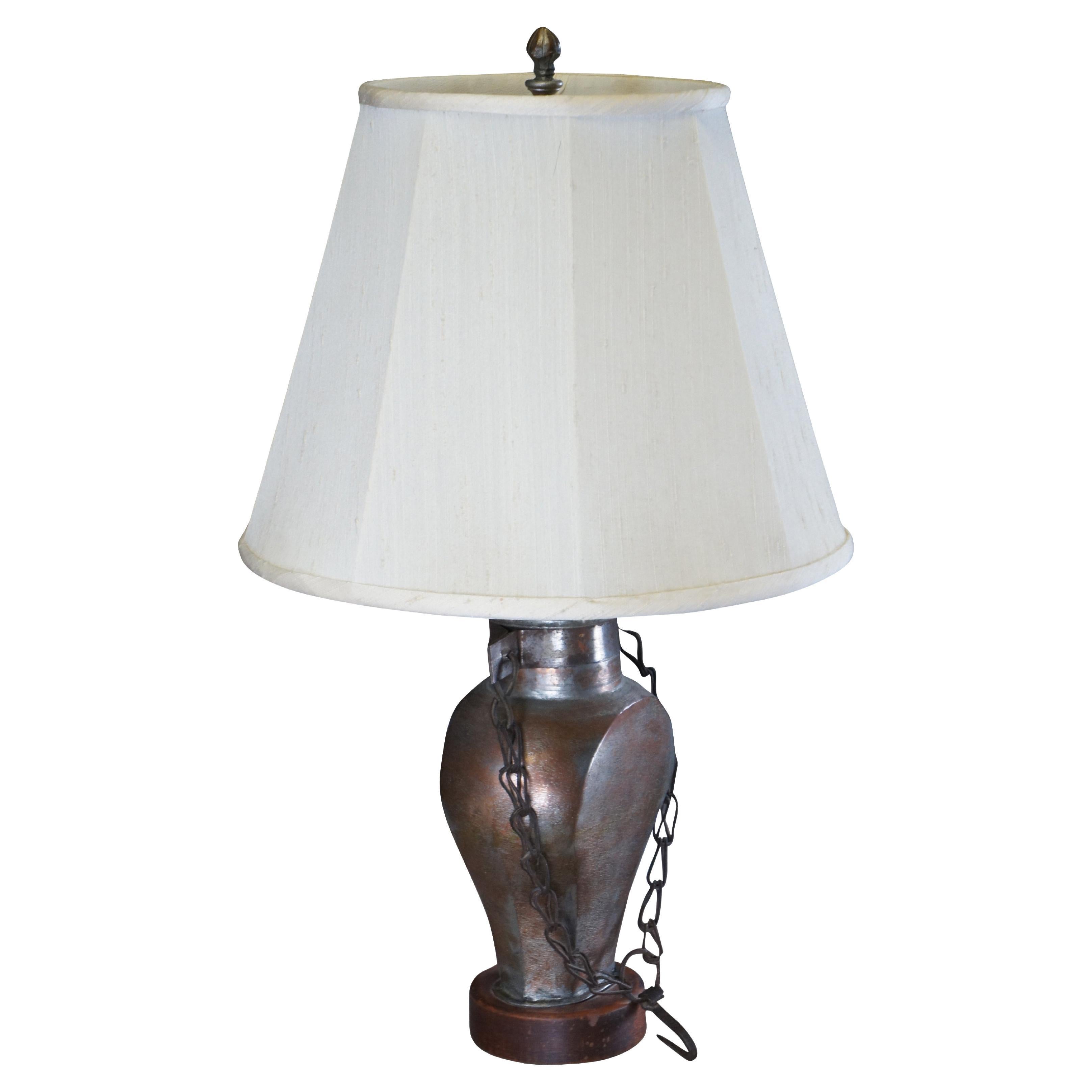 Antique Dovetailed Copper Canteen Water Oil Bottle Converted Table Lamp 24"