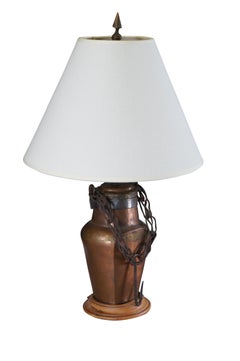 Antique Dovetailed Copper Canteen Water Oil Bottle Converted Table Lamp 25"