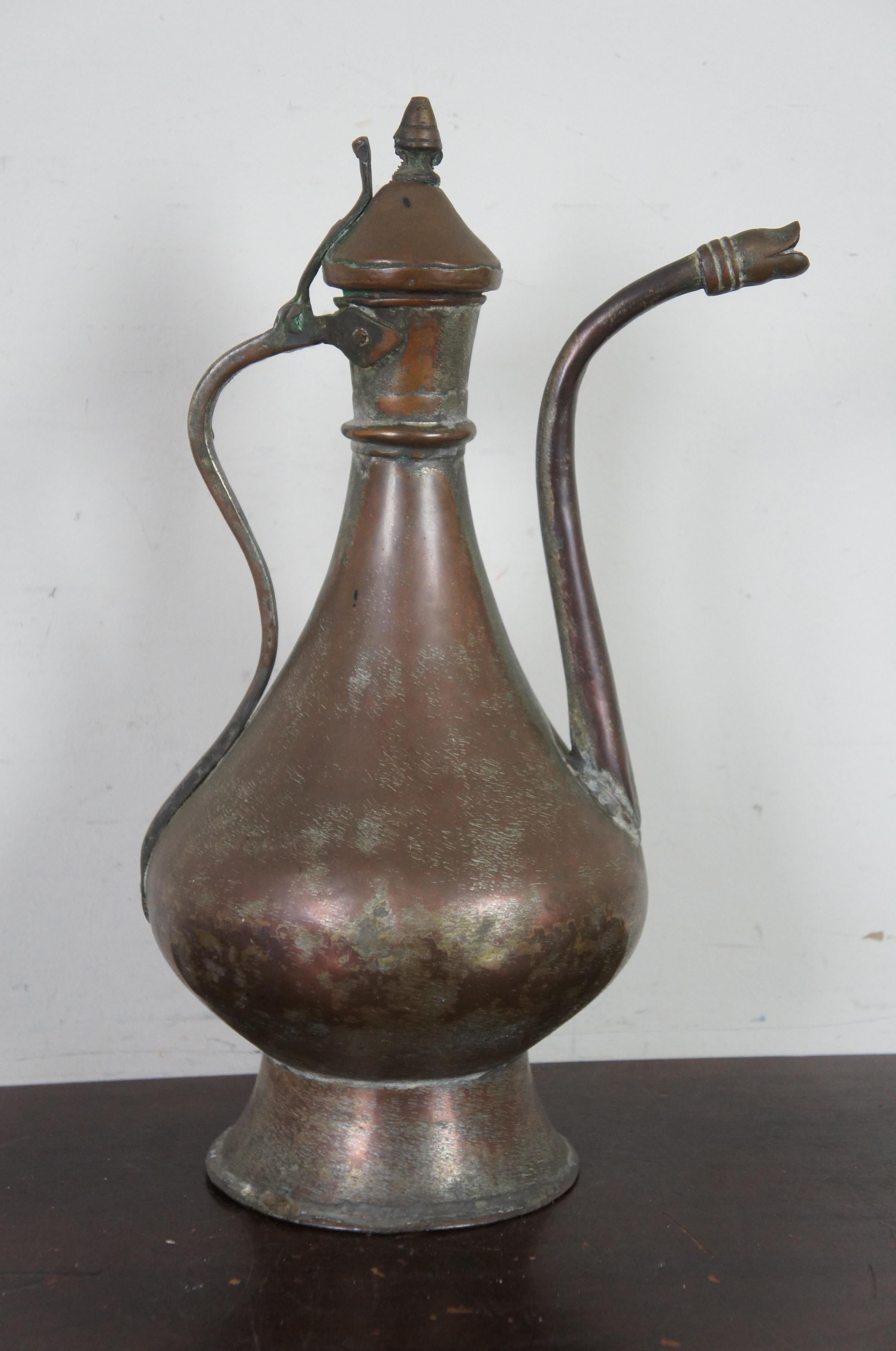 19th Century Antique Dovetailed Copper Turkish Goose Neck Pitcher Coffee Tea Pot Samovar