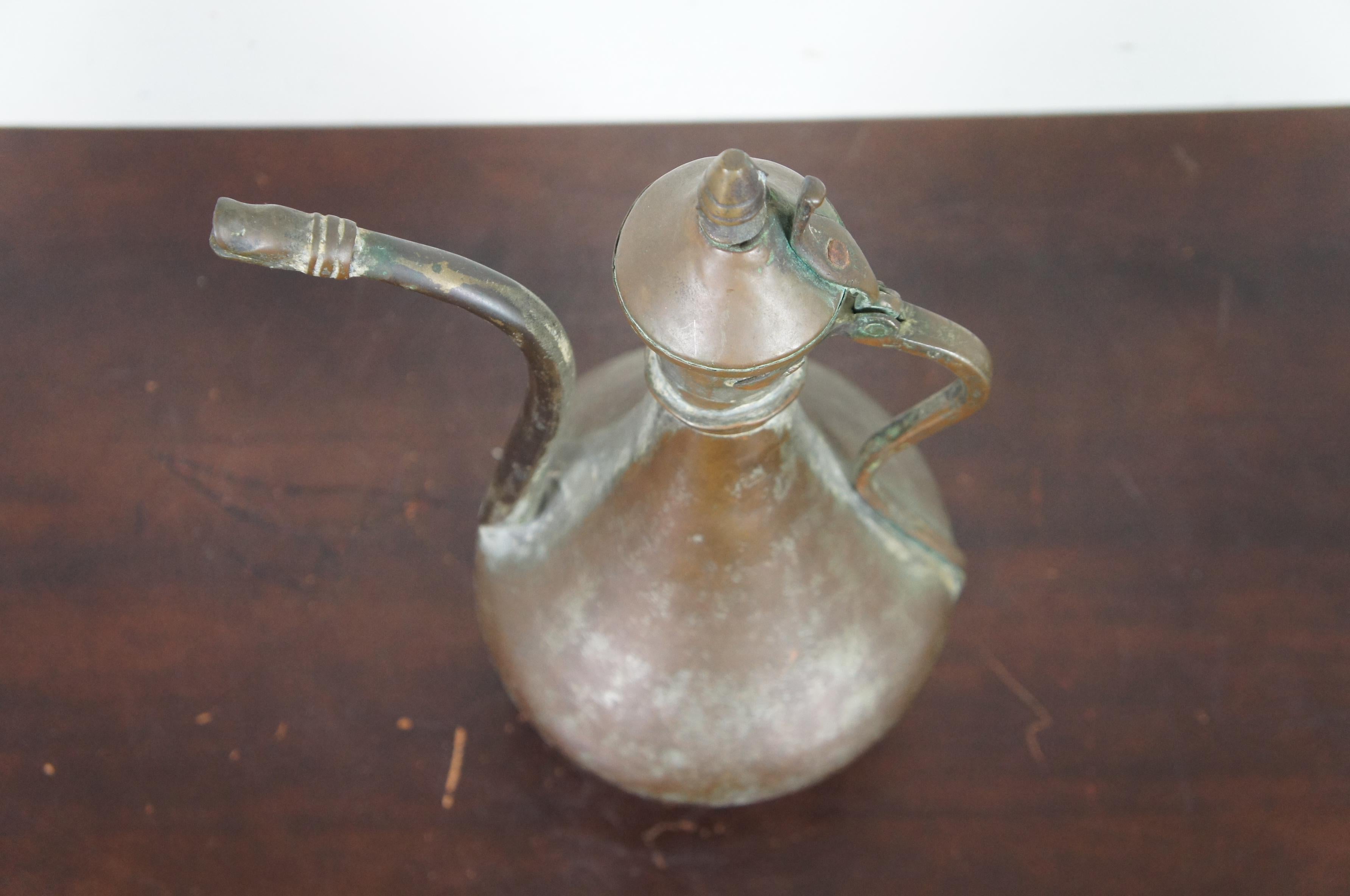 19th Century Antique Dovetailed Copper Turkish Goose Neck Pitcher Coffee Tea Pot Samovar