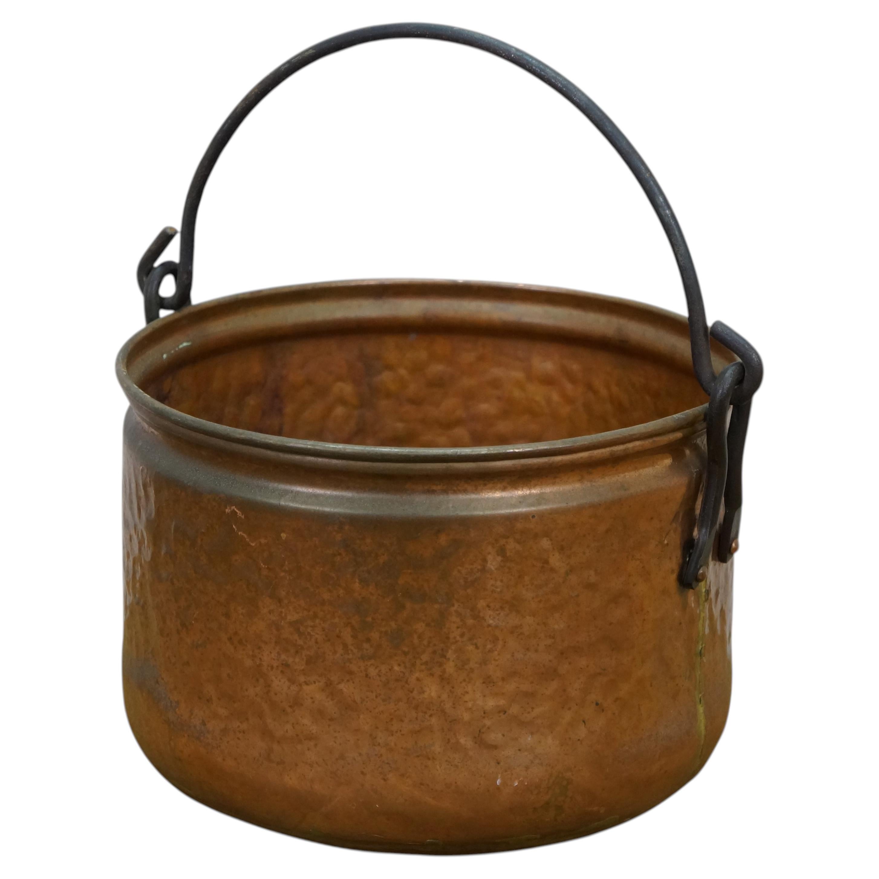 Antique Dovetailed Hammered Copper Stock Pot Cauldron Cooking Kettle Bucket 8.5"