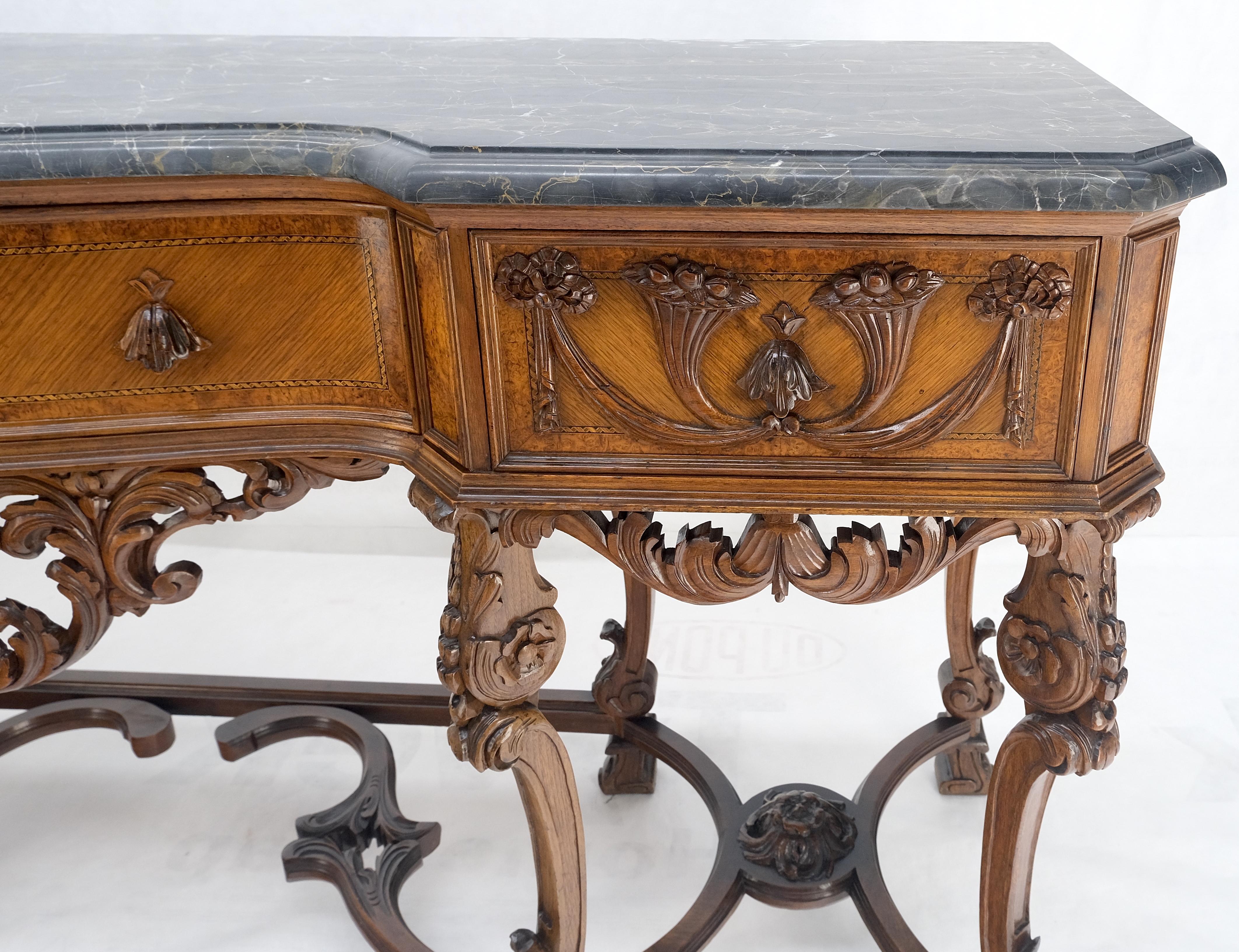 Antique Dovetailed Inlaid Carved Walnut Marble Top SideBoard Server Buffet MINT! For Sale 8