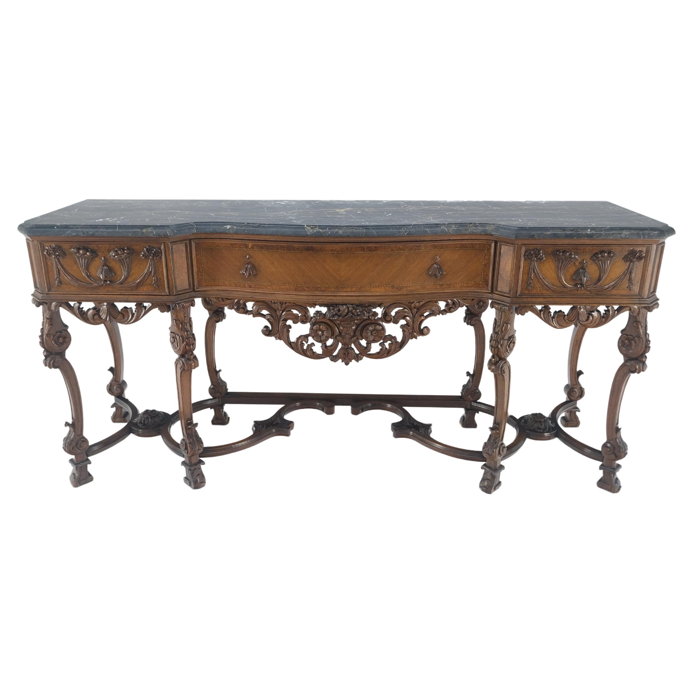 Rococo Revival Antique Dovetailed Inlaid Carved Walnut Marble Top SideBoard Server Buffet MINT! For Sale