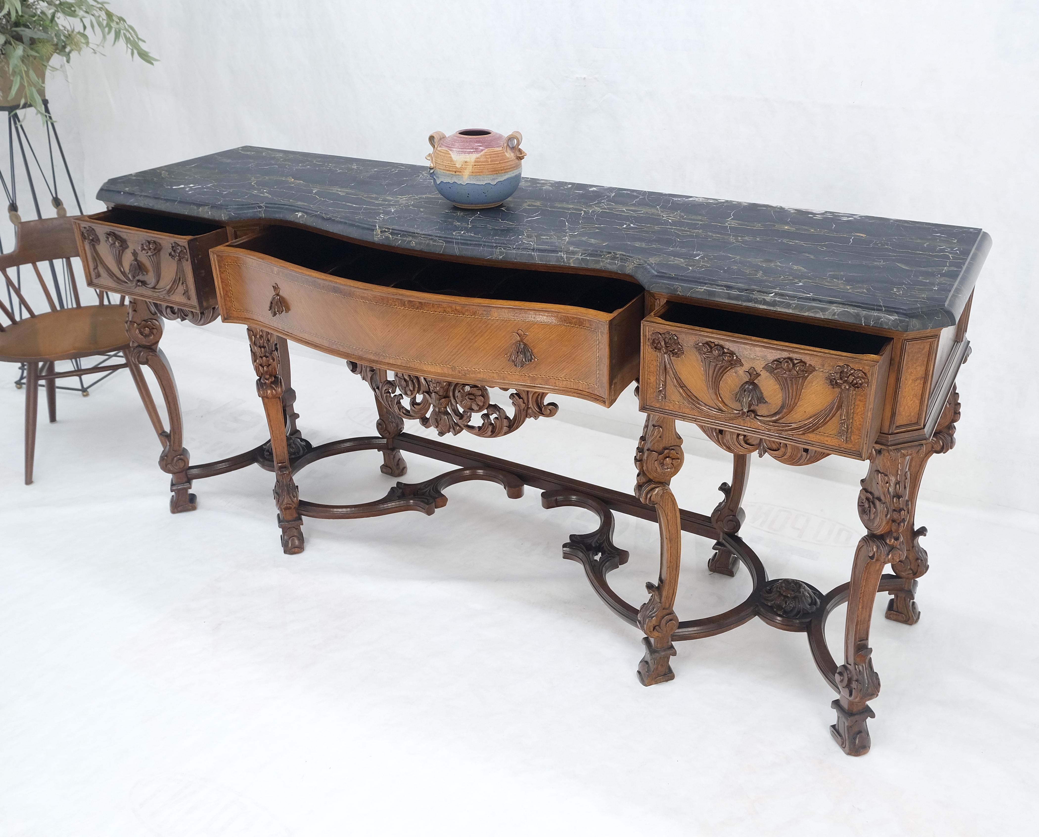 Lacquered Antique Dovetailed Inlaid Carved Walnut Marble Top SideBoard Server Buffet MINT! For Sale