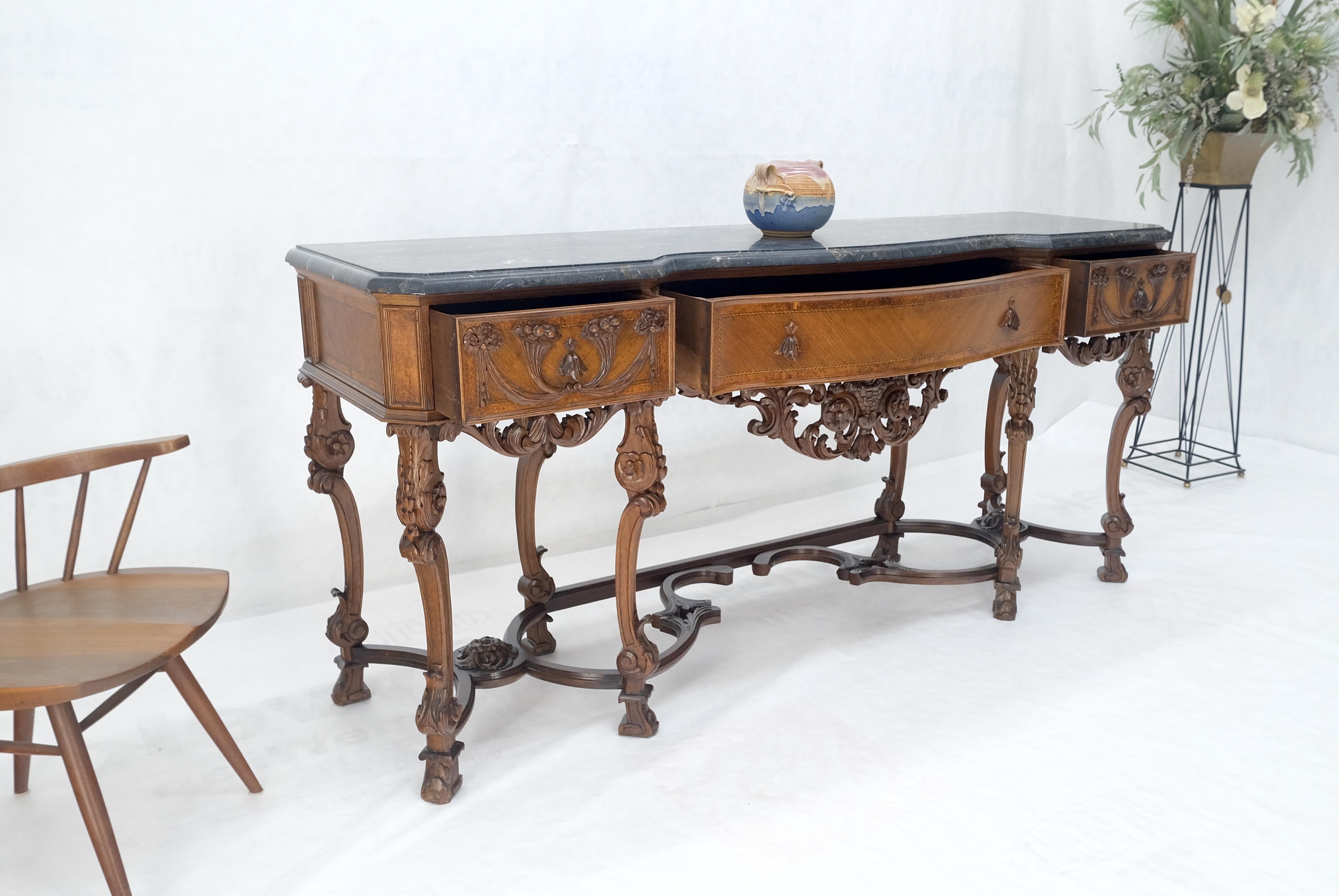 Antique Dovetailed Inlaid Carved Walnut Marble Top SideBoard Server Buffet MINT! For Sale 3