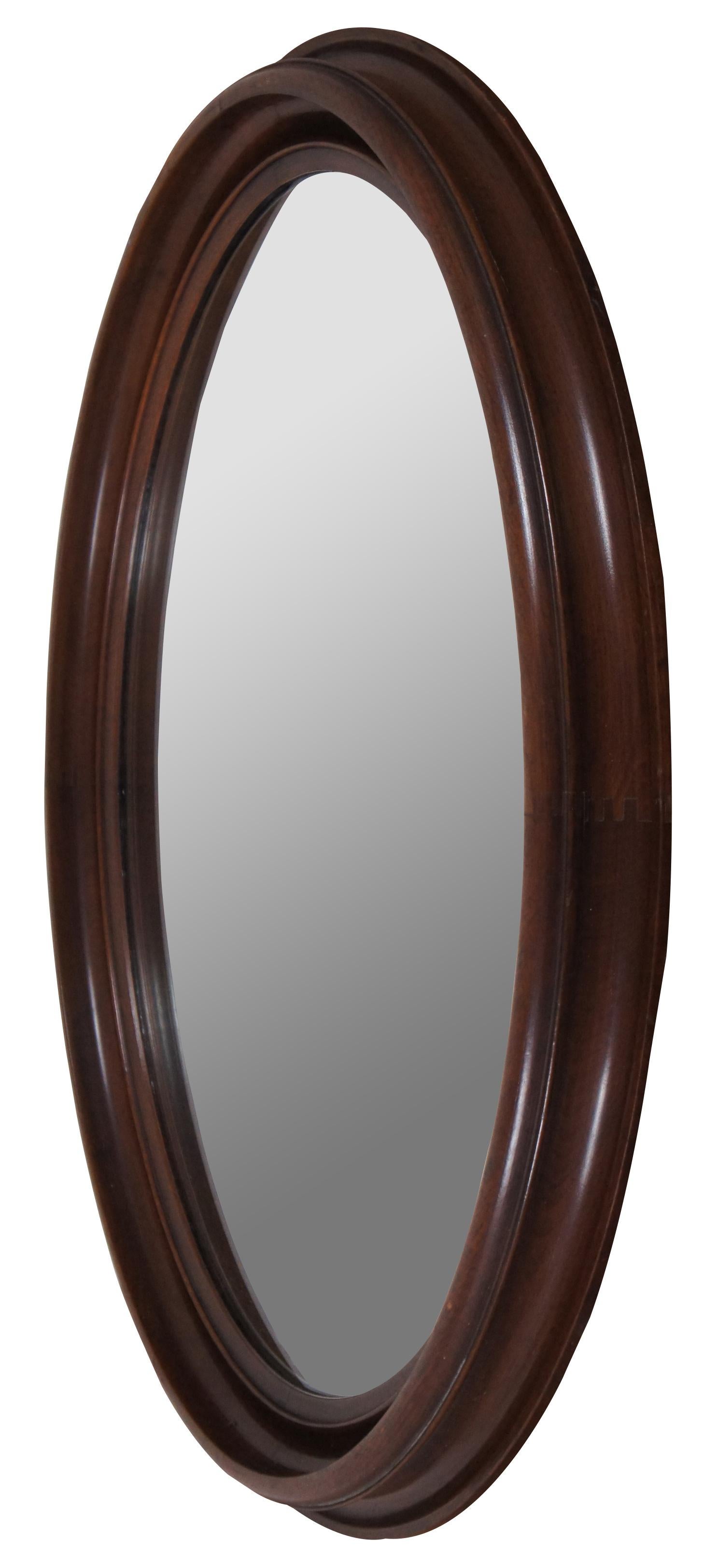 Antique Dovetailed Mahogany Oval Wall Vanity Mirror Beveled Wood Frame In Good Condition In Dayton, OH
