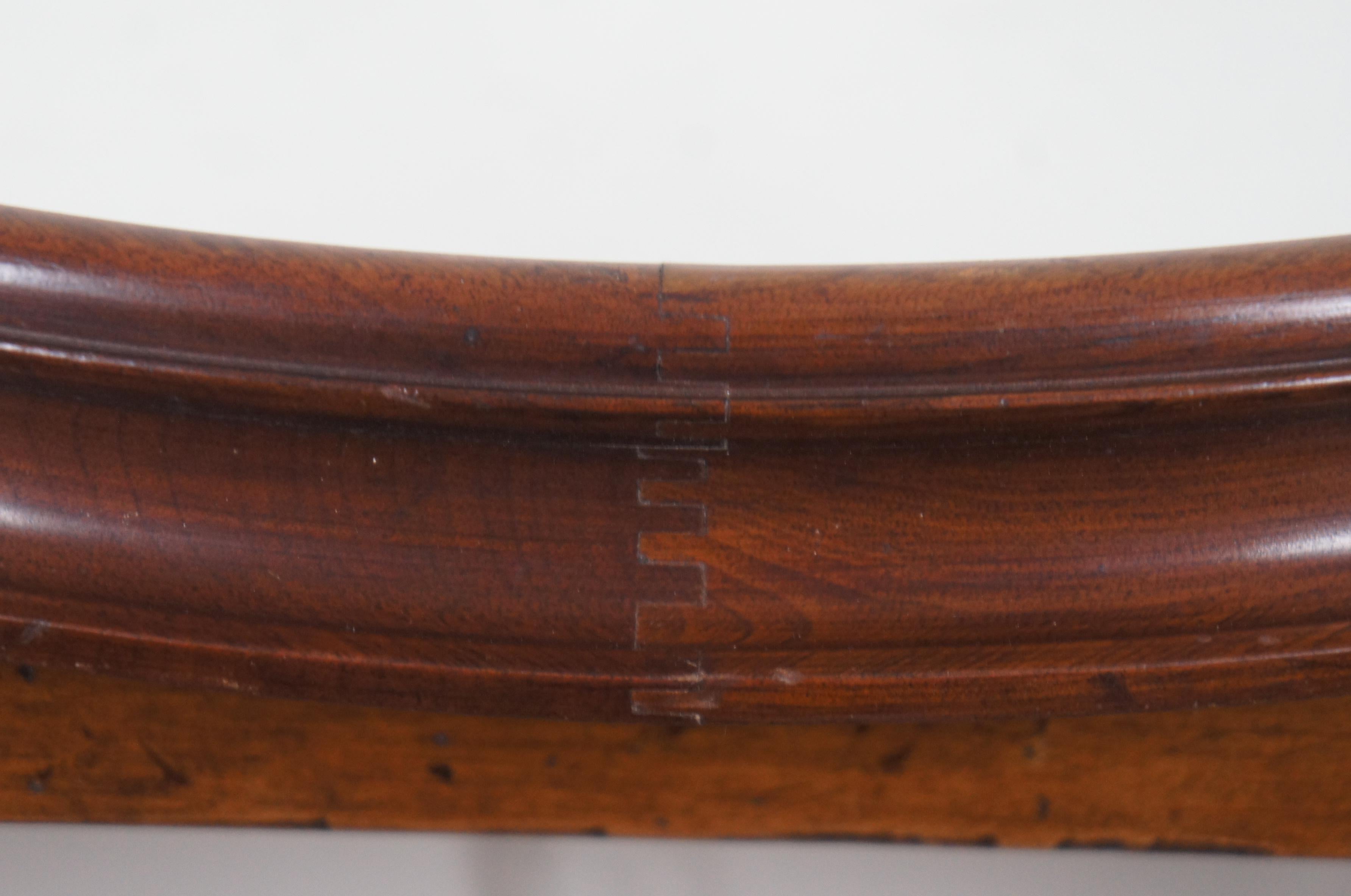 20th Century Antique Dovetailed Mahogany Oval Wall Vanity Mirror Beveled Wood Frame