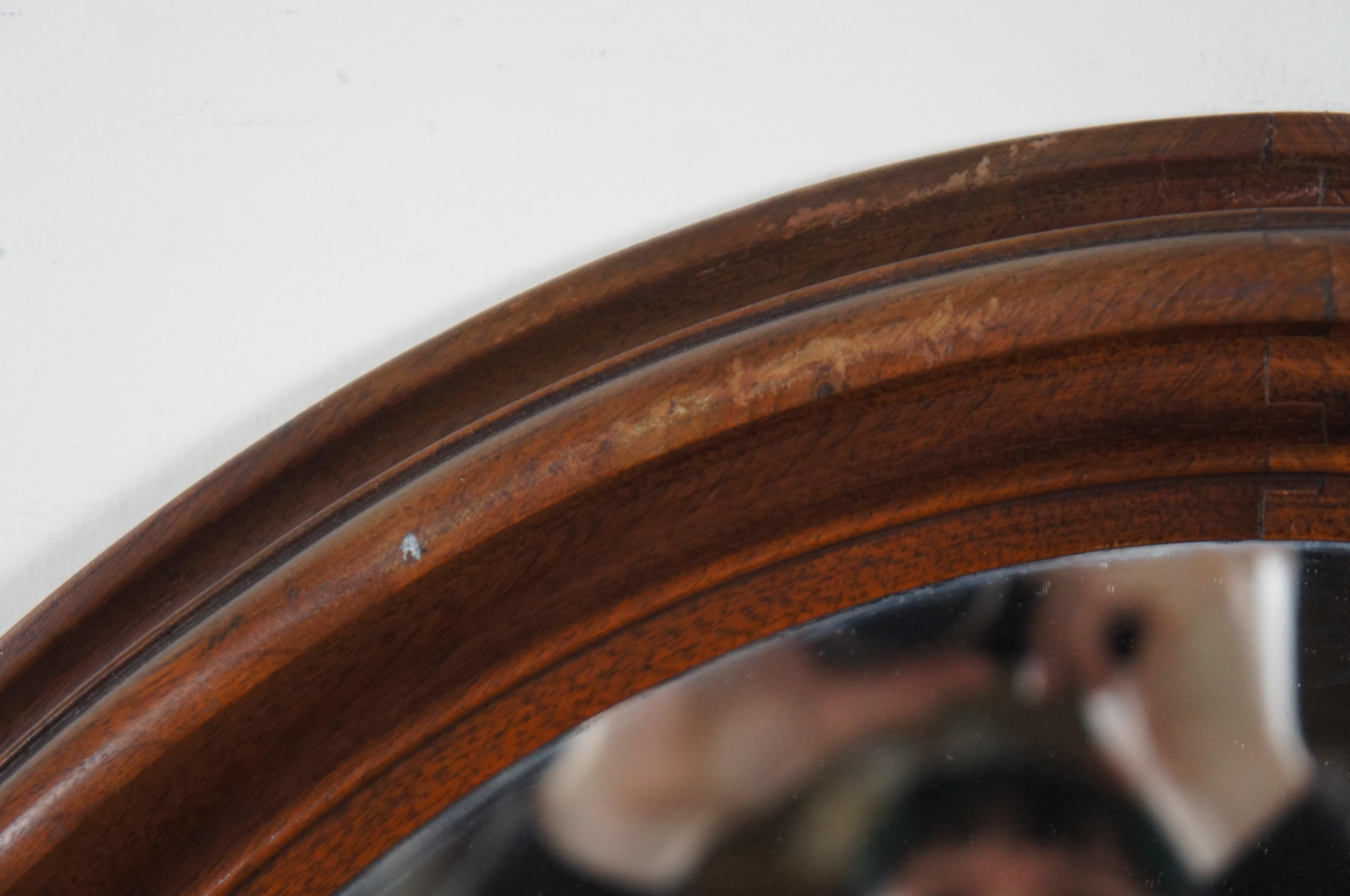 Antique Dovetailed Mahogany Oval Wall Vanity Mirror Beveled Wood Frame 1