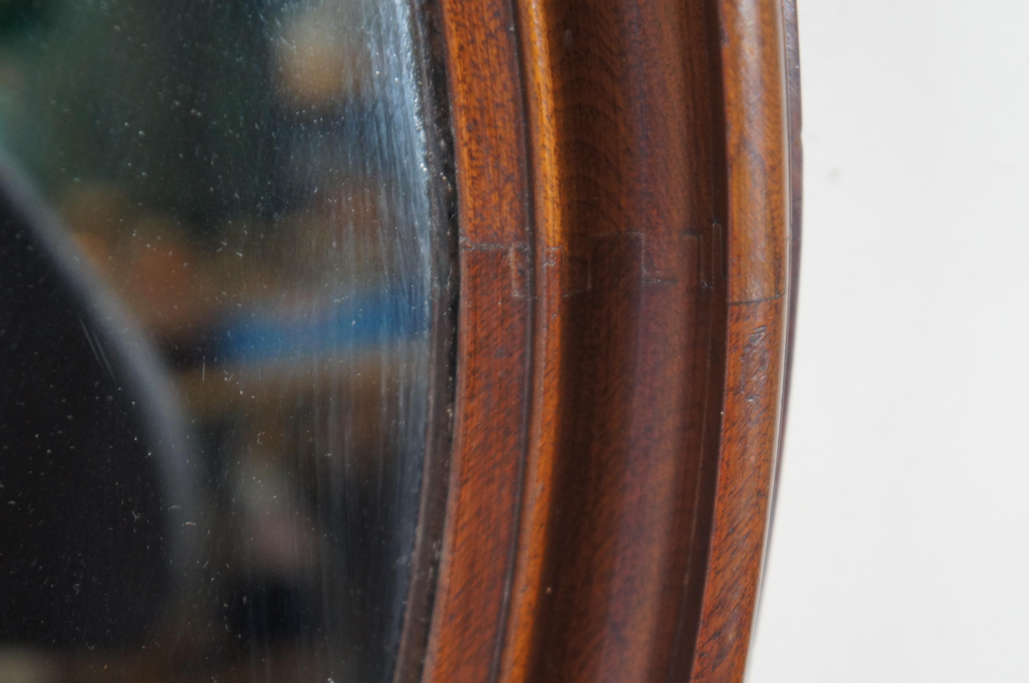 Antique Dovetailed Mahogany Oval Wall Vanity Mirror Beveled Wood Frame 2